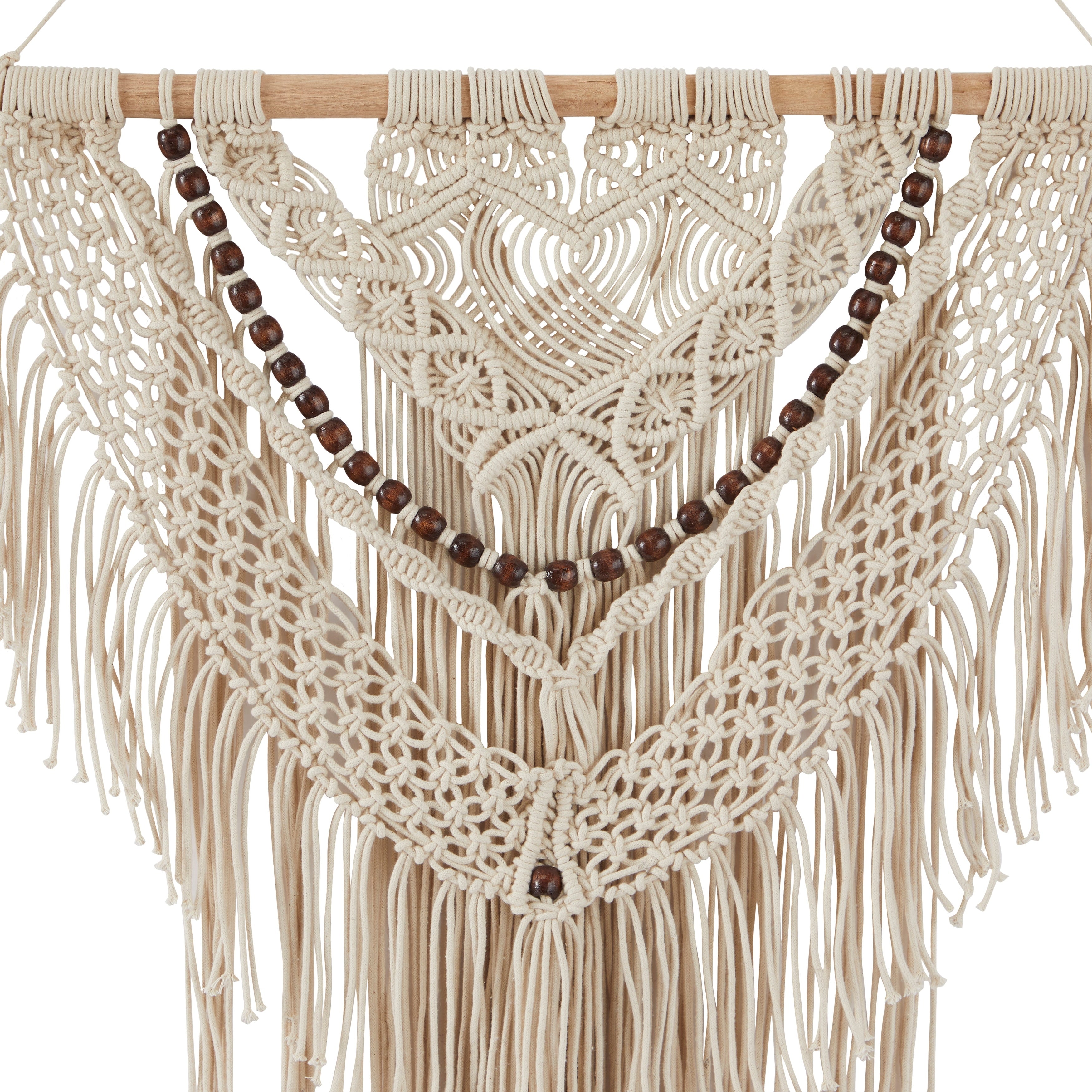 Cotton Handmade Intricately Weaved Macrame Wall Decor with Beaded Fringe Tassels - Gray or Cream