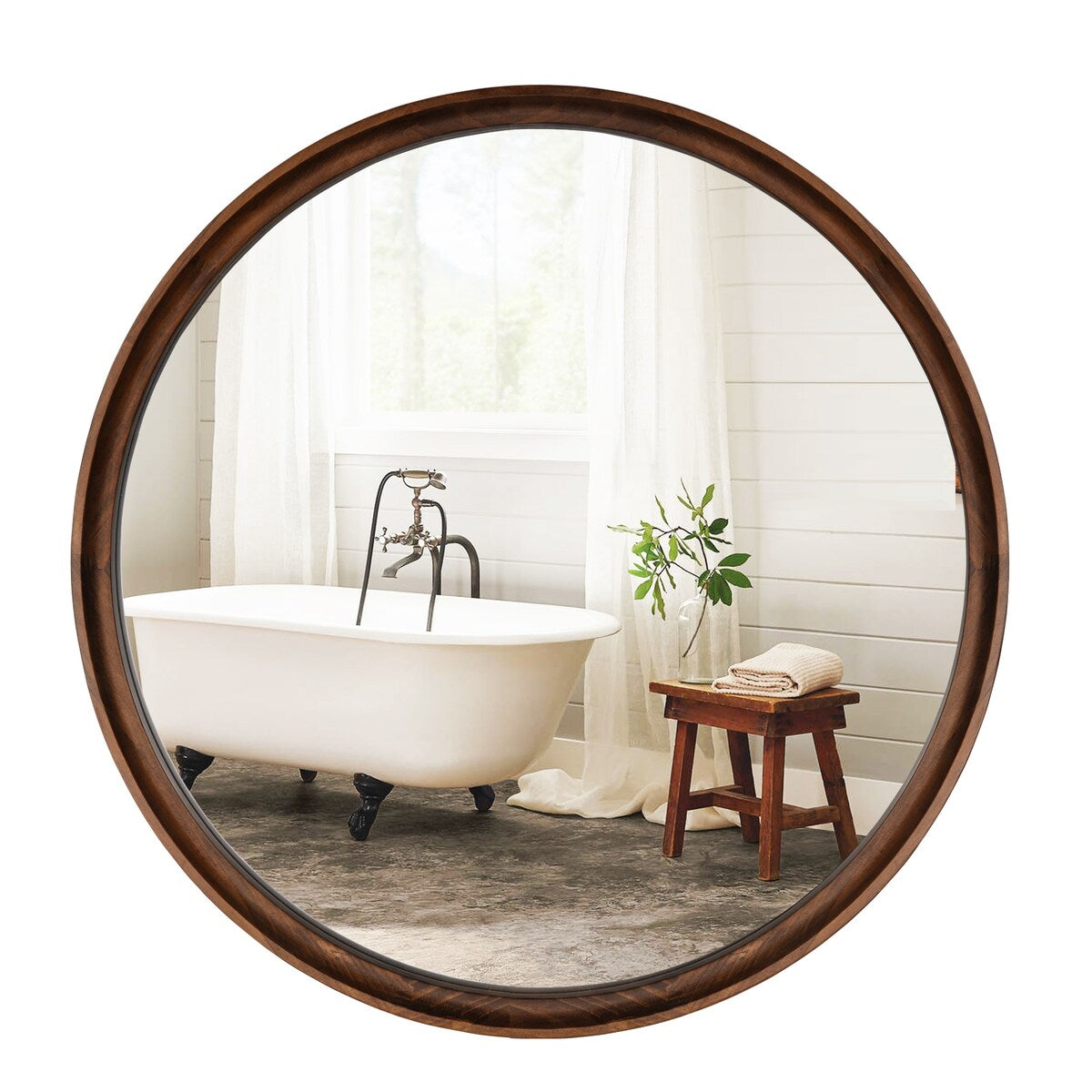 Classic Wooden Frame Farmhouse Round Wall Mirror