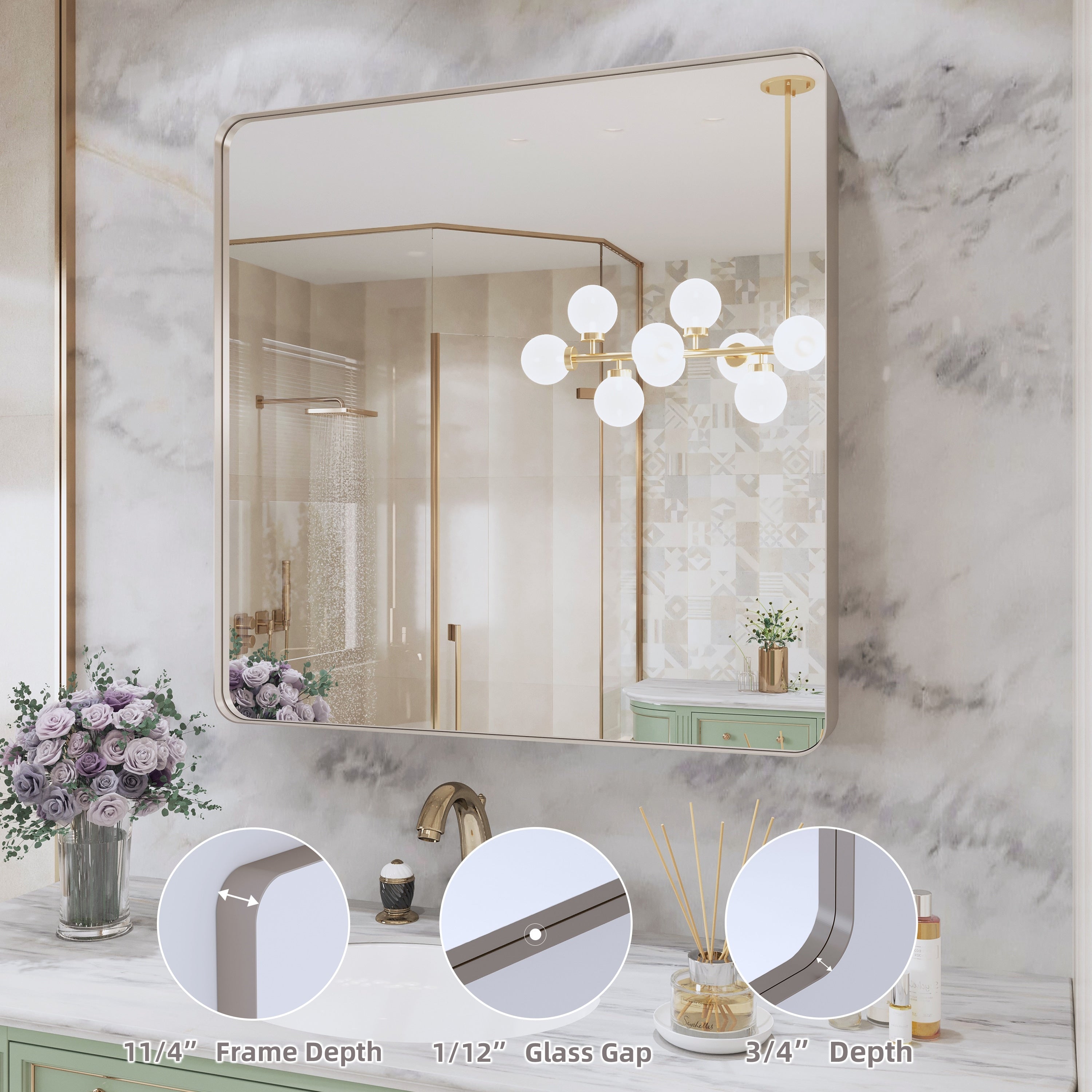 QuivaraView Rectangular Aluminum Framed Bathroom Vanity Mirror