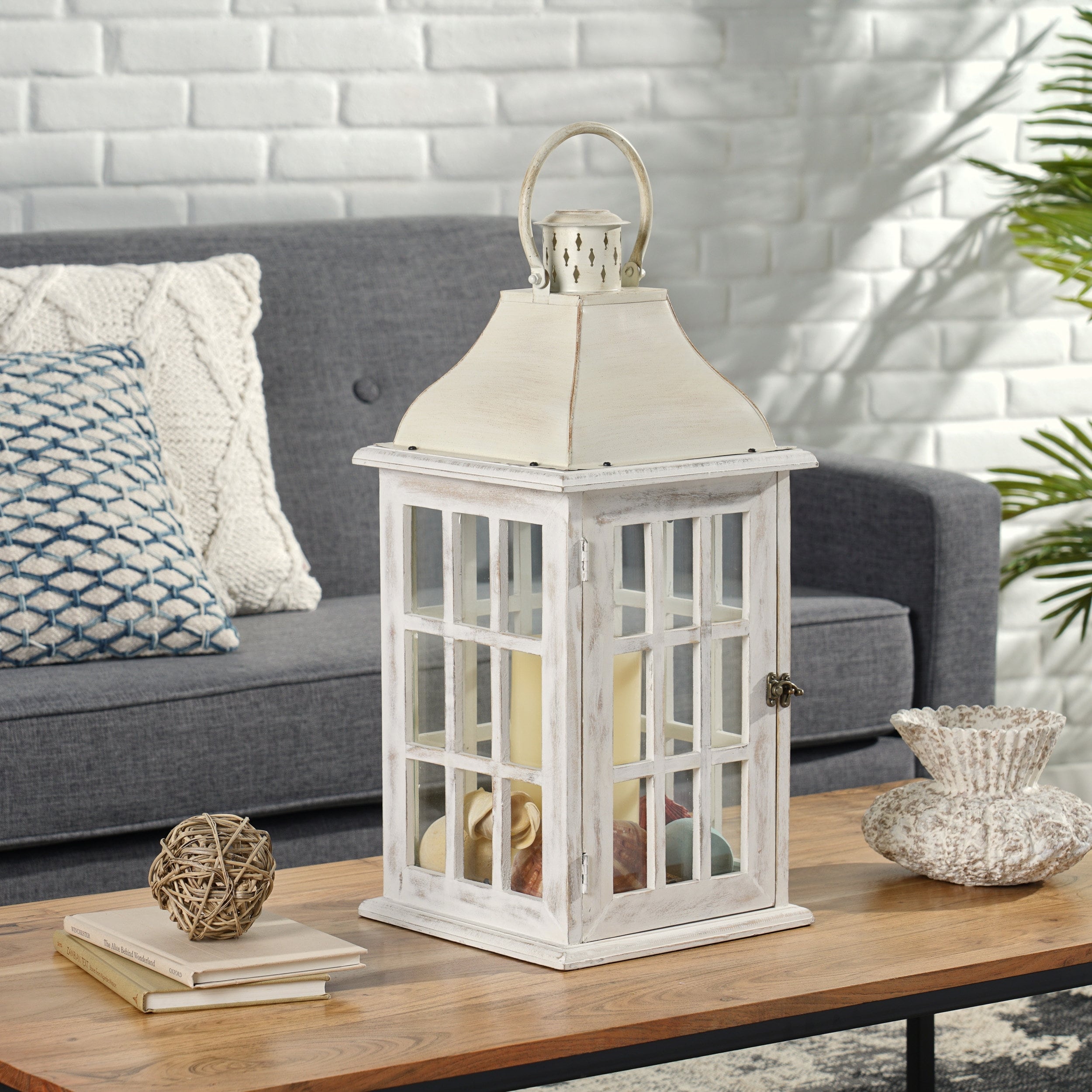 Hooven Indoor Mango Wood Handcrafted Decorative Lantern by Christopher Knight Home