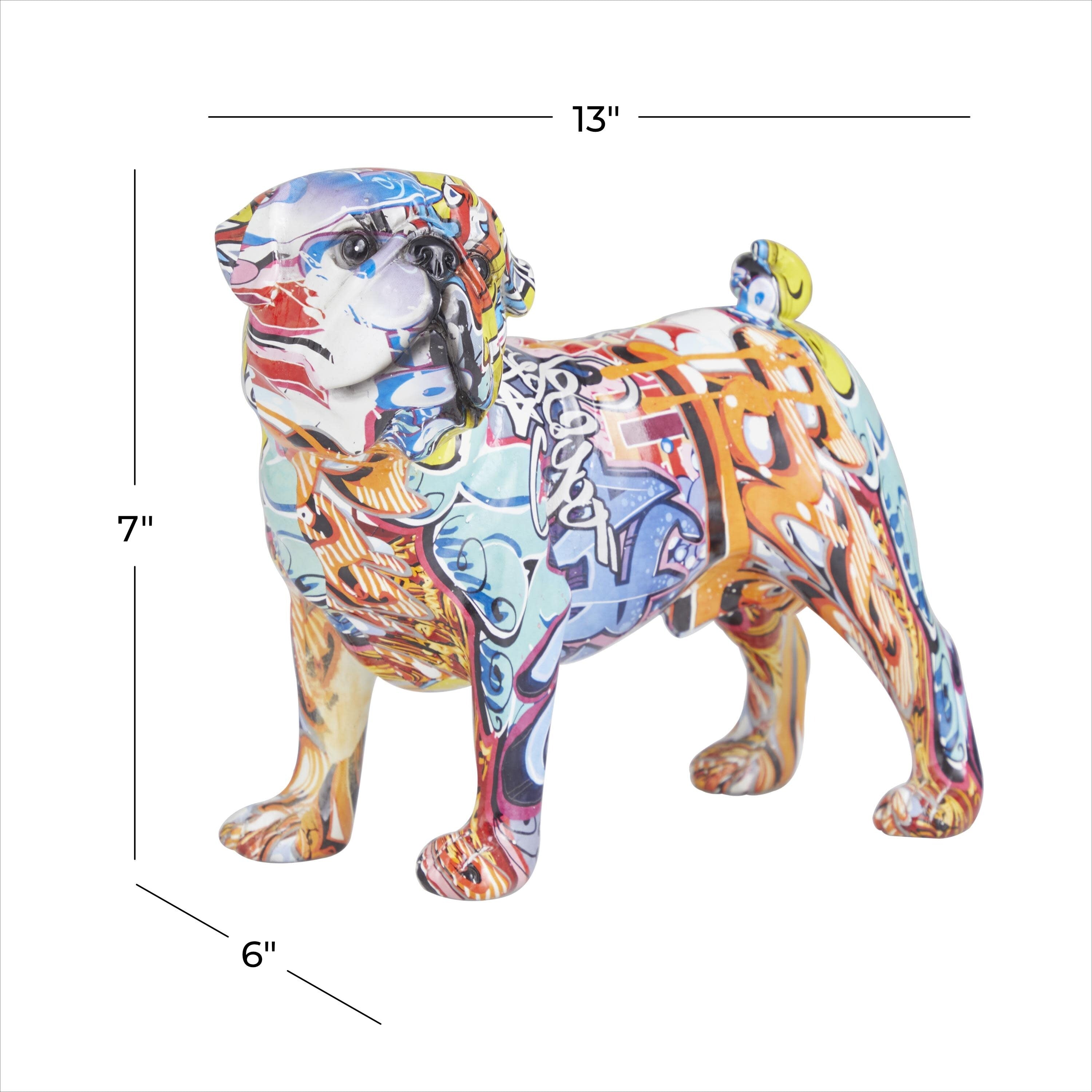 Polystone Bulldog Graffiti Decorative Sculpture - Multi Colored - The Novogratz