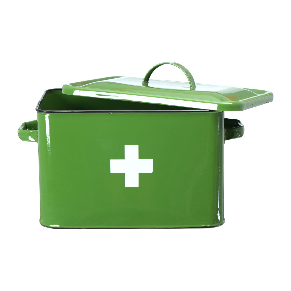 Enameled Metal First Aid Box with Lid and Swiss Cross