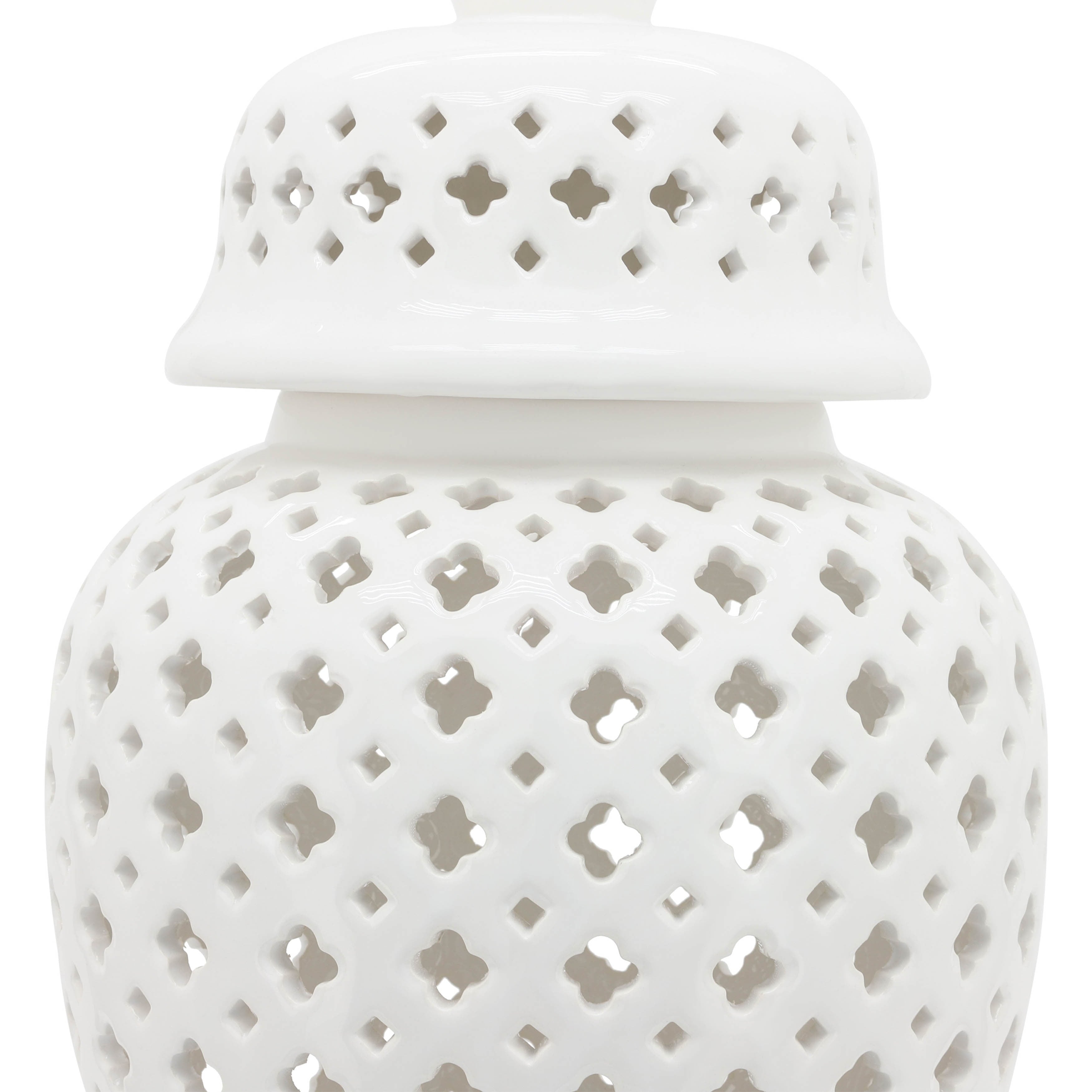 Sagebrook Home Neutral Modern Ceramic Cut Out Temple Jar with Lid