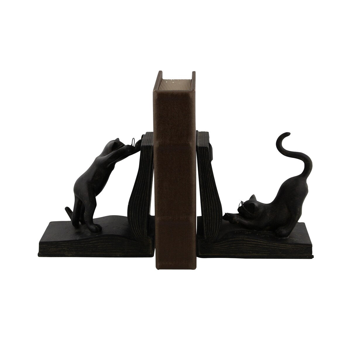 Polystone Cat Reading Decorative Bookends - Set of 2 Black - Roche River Decor