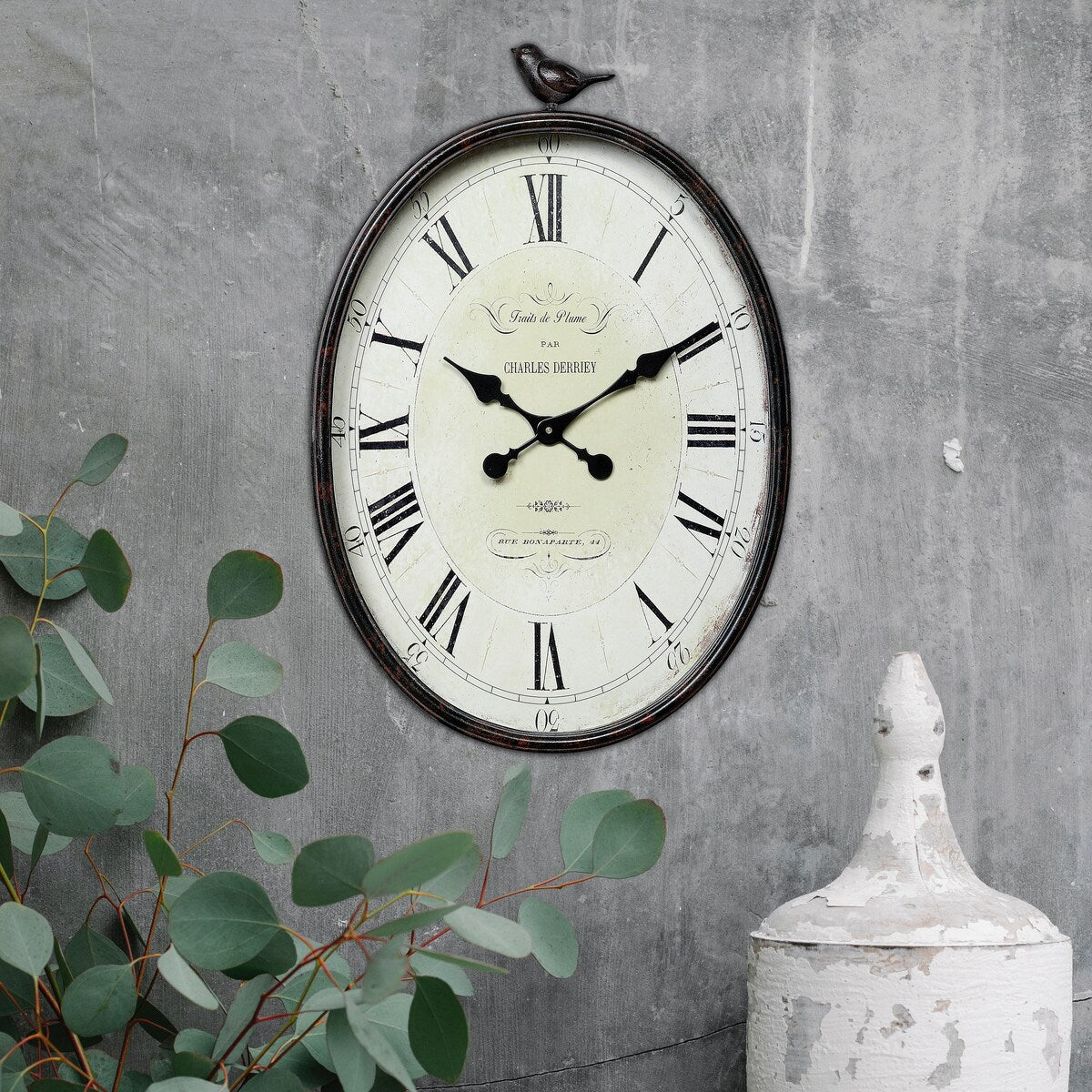 Metal Wall Clock with Bird