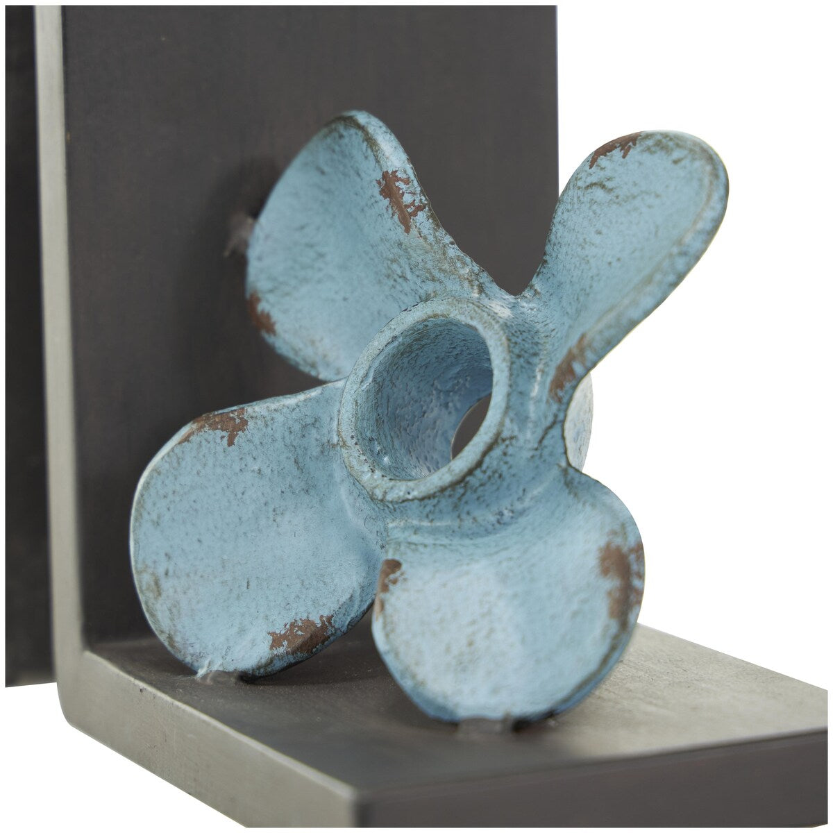 Metal Boat Distressed Propeller Decorative Bookends with Brown L-Shaped Stands - Set of 2 Teal - Roche River Decor