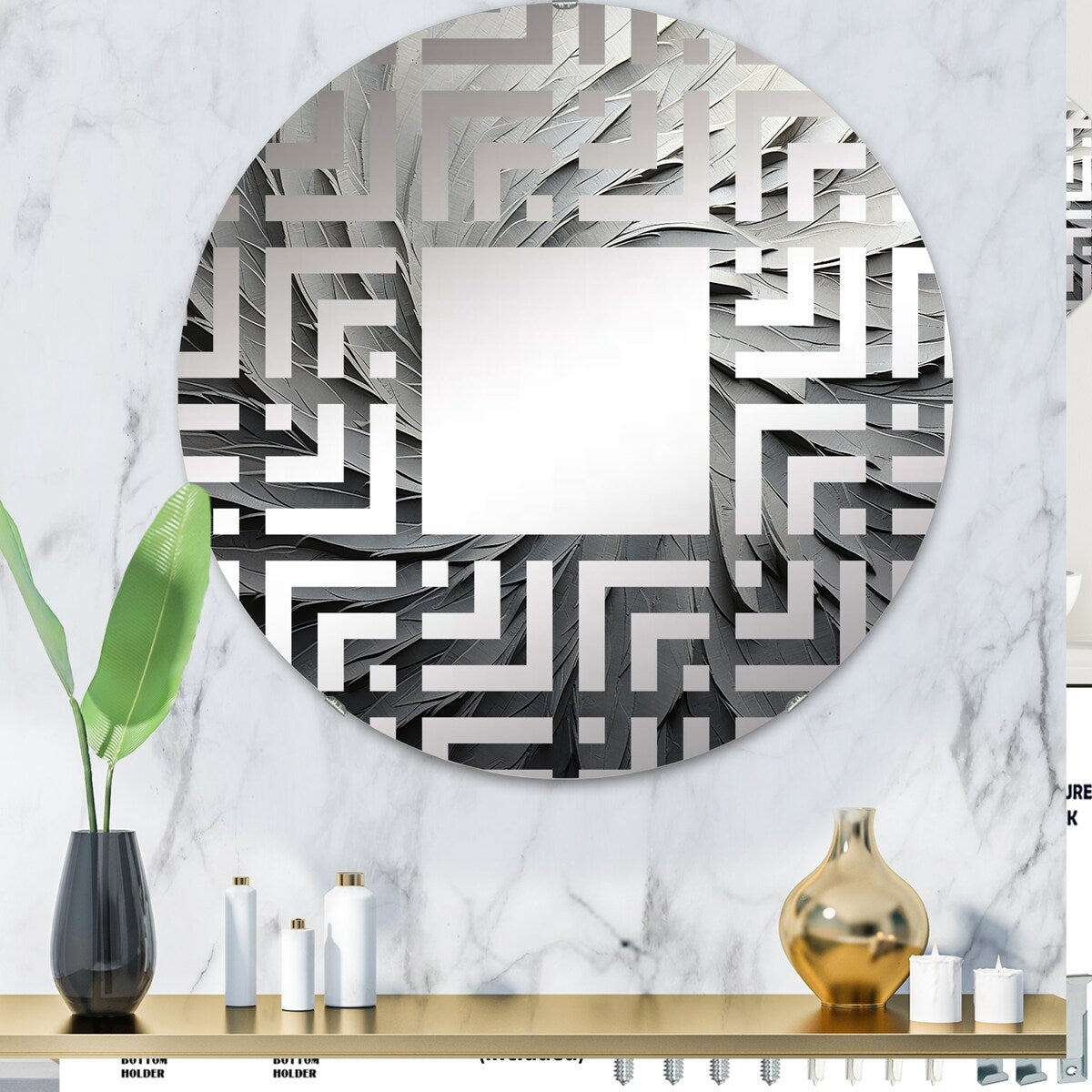 Designart Grey Beige Meditative Movement II Abstract Spirals Grey Wall Mirror - Modern Wall Art Mirror For Bathroom