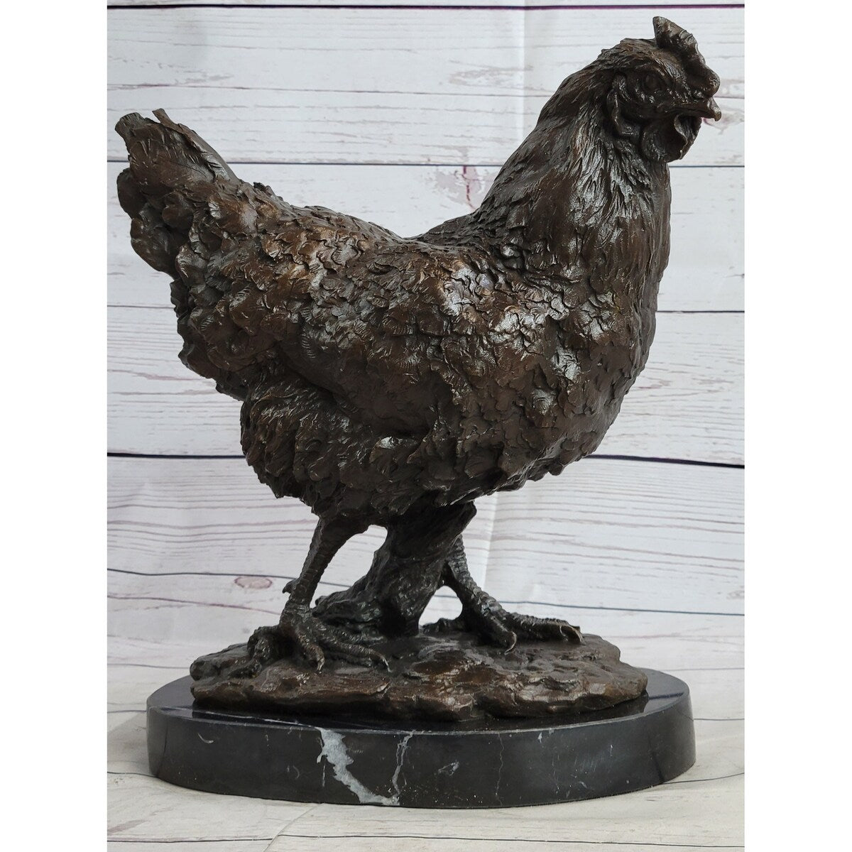 Bronze Sculpture Large Chicken Rooster Farm Animal Home Decor Marble Figurine