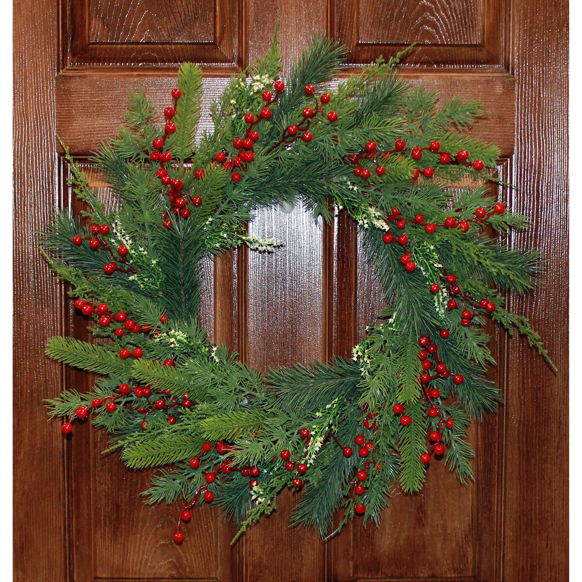 23 Artificial Christmas Mixed Evergreen Pine & Red Berry Wreath - 23