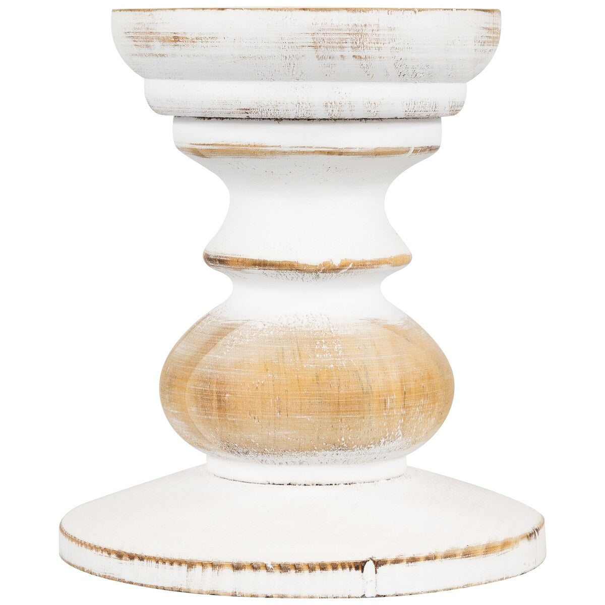 Wooden Pedestal Pillar Candle Holder - 5.5 - Brushed White