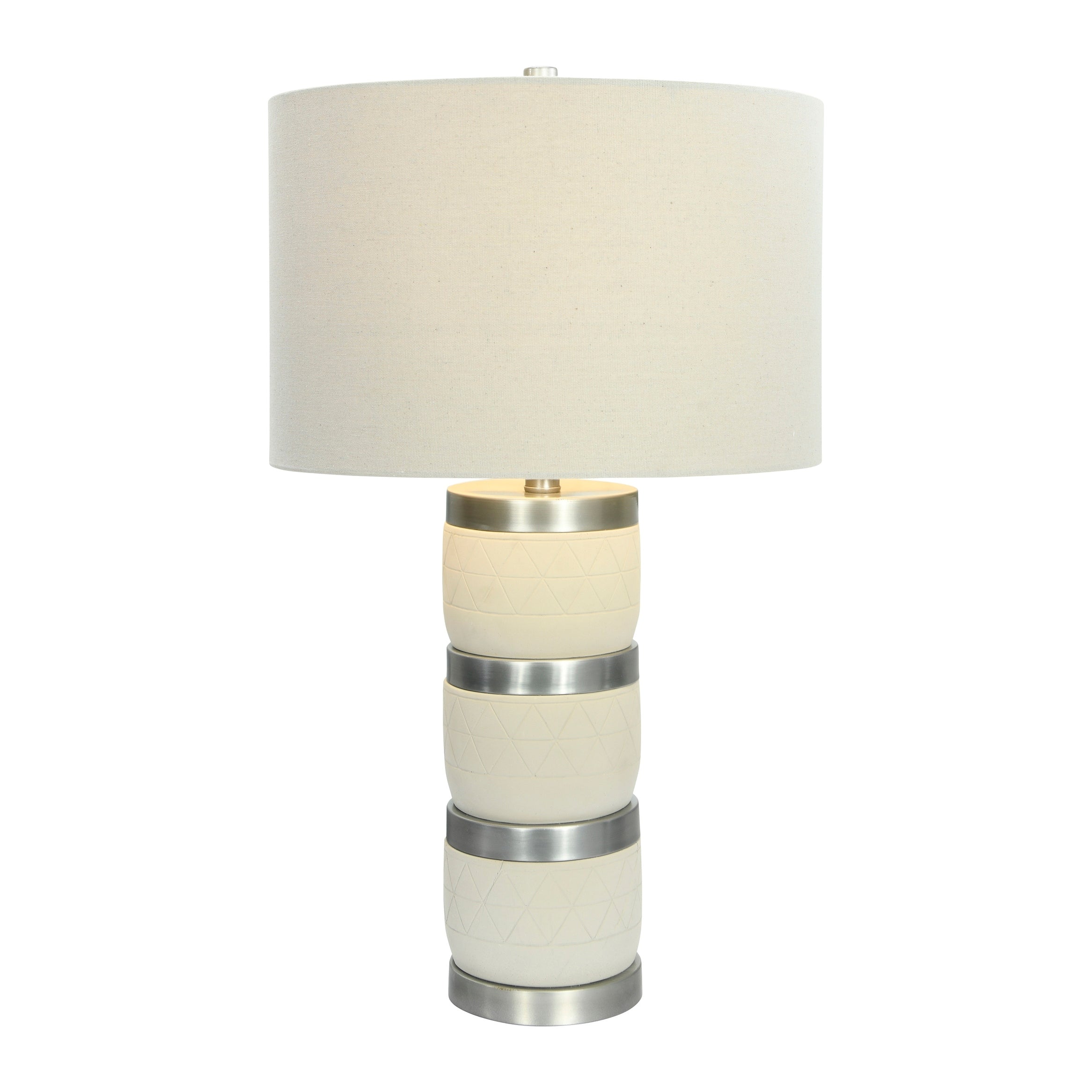 Raw Concrete Table Lamp with Diamond Design and Metal Accents