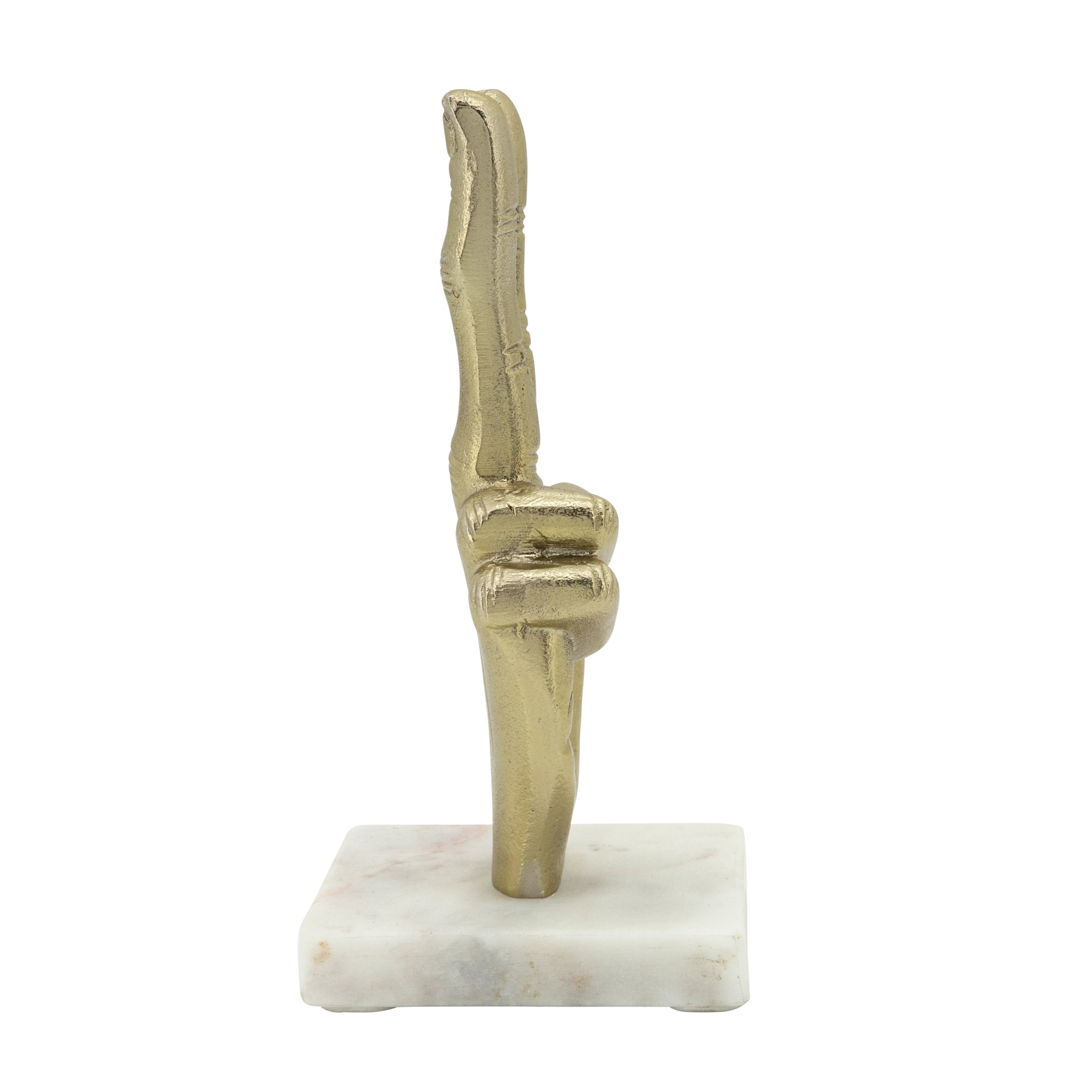 9 Metal Peace Sign Sculpture Hand Peace Sign Statue on White Marble Base Contemporary Decorative Table Accent - 4 x 4 x 8