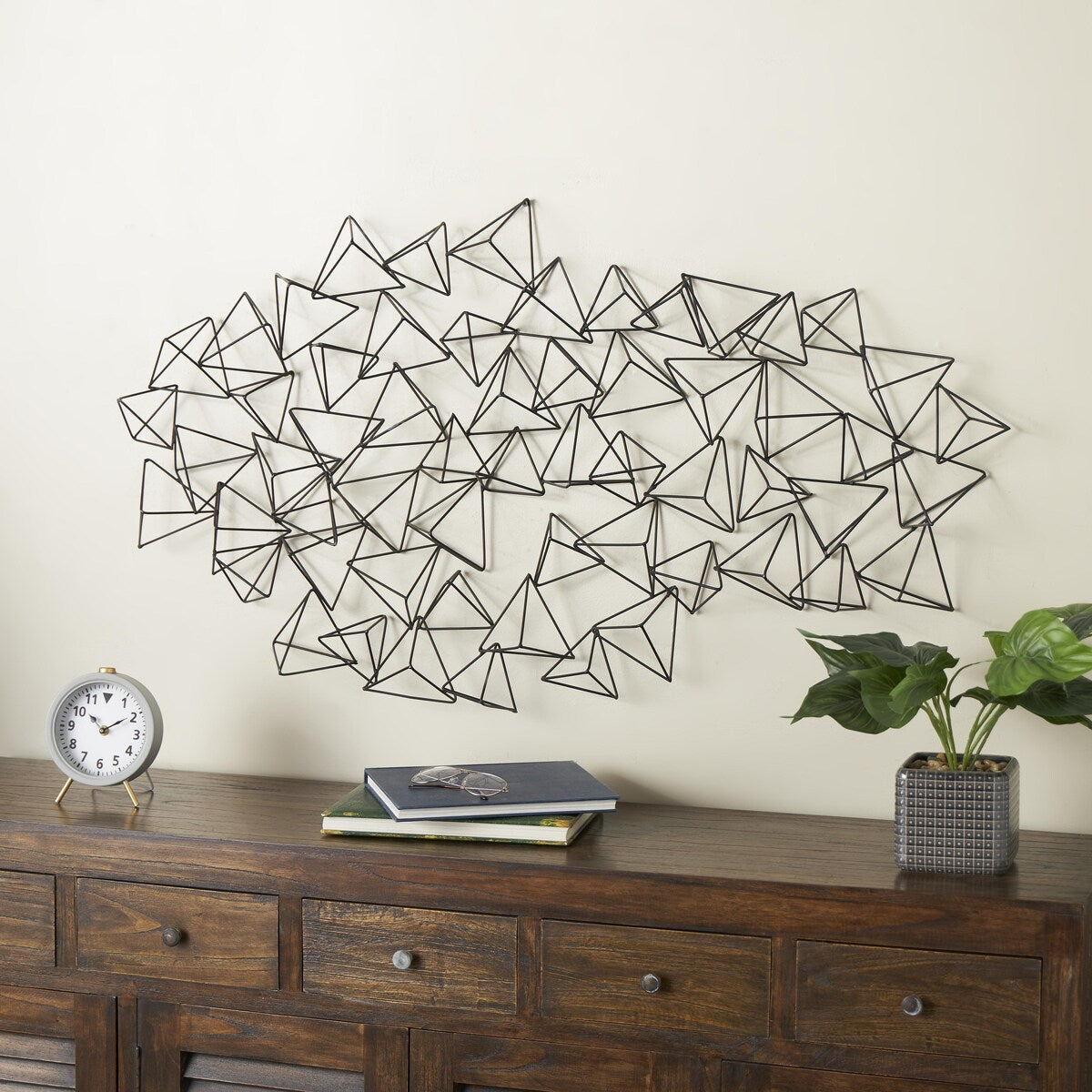 Metal Geometric 3D Triangle Home Wall Decor - Black - Roche River Decor