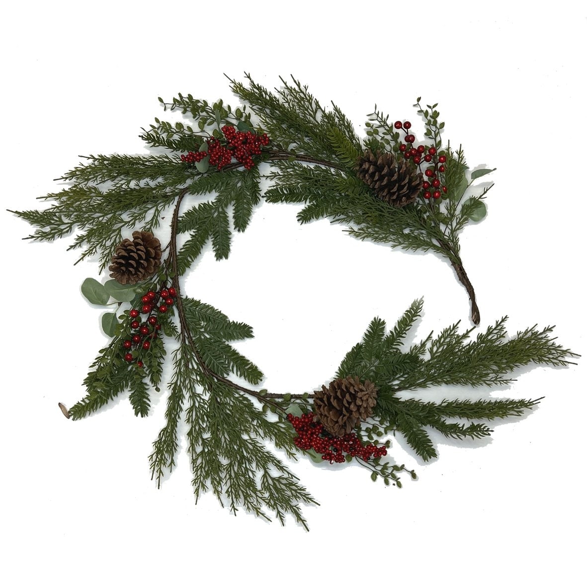 Cedar Branches, Red Berries And Pine Cones Garland - Multi