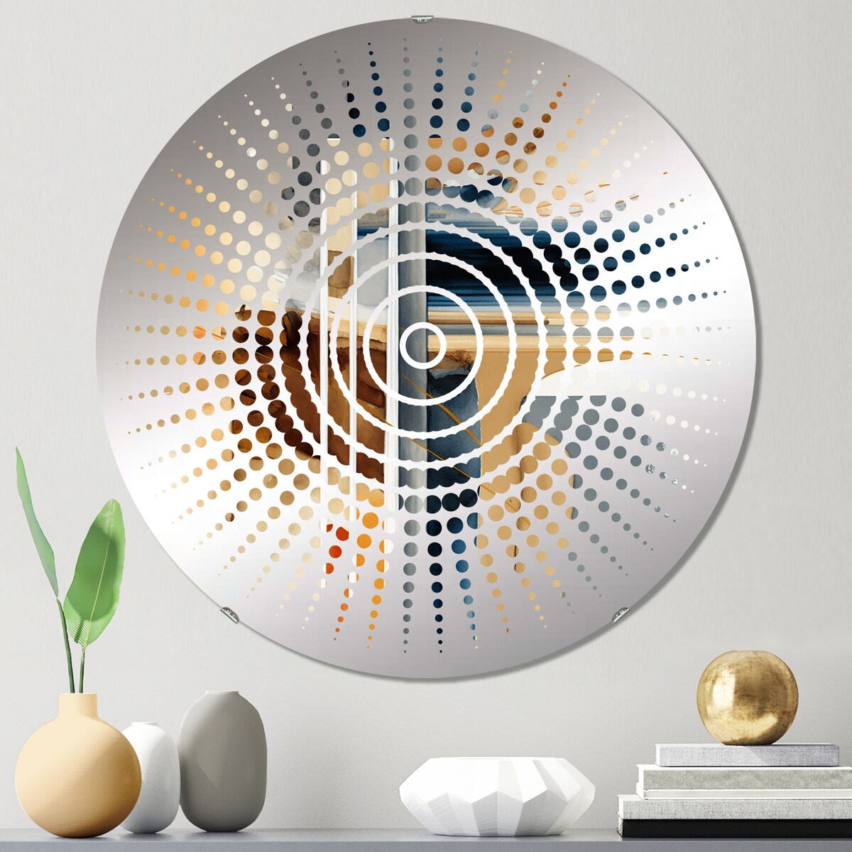 Designart Modern Blue And Gold Abstract II - Modern Abstract Sun Circles Wall Mirror