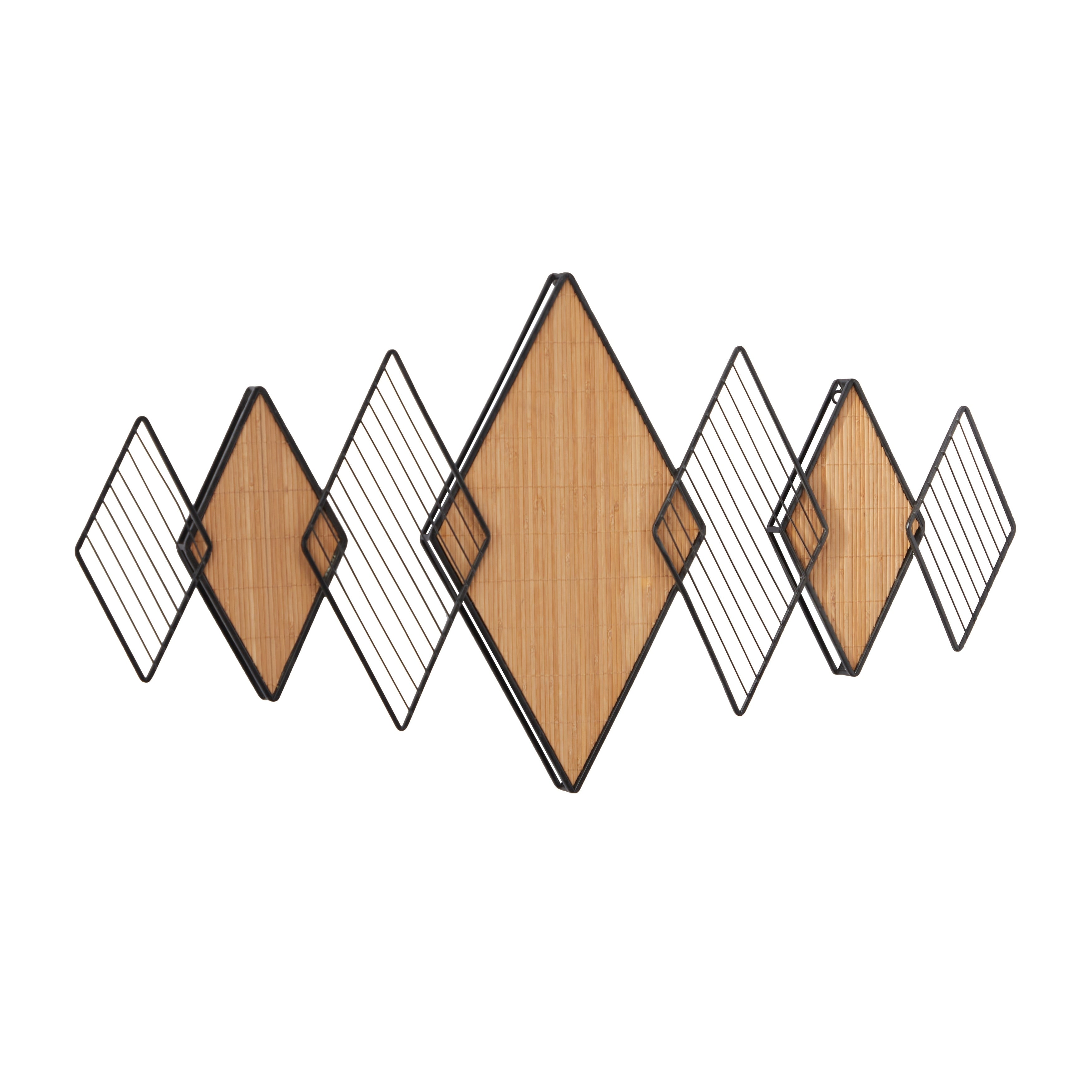 Brown Bamboo Overlapping Diamond Geometric Wall Decor with Metal Wire