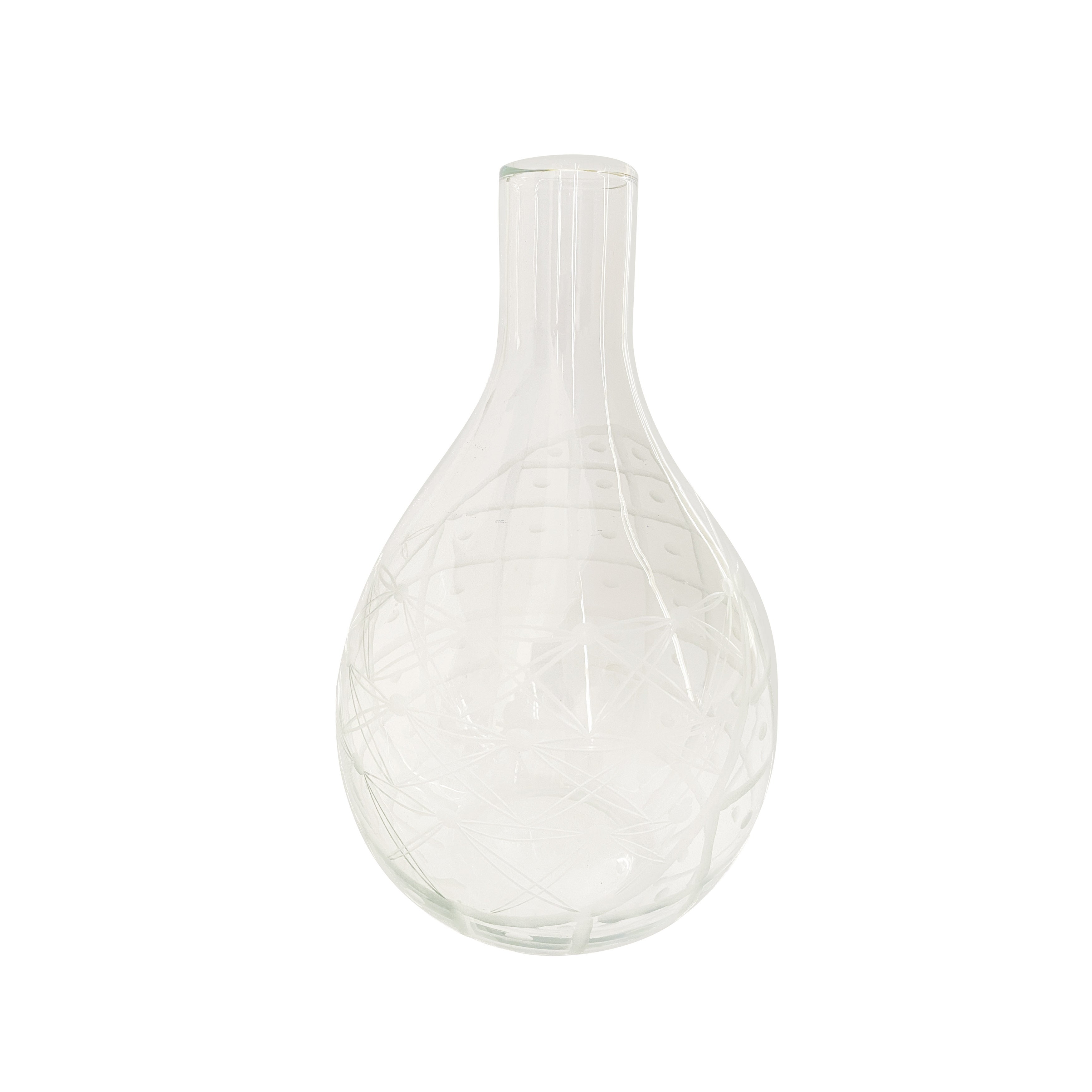 Hand-Blown Etched Reclaimed Glass Pitcher - 7.0L x 7.0W x 11.5H - 7.0L x 7.0W x 11.5H