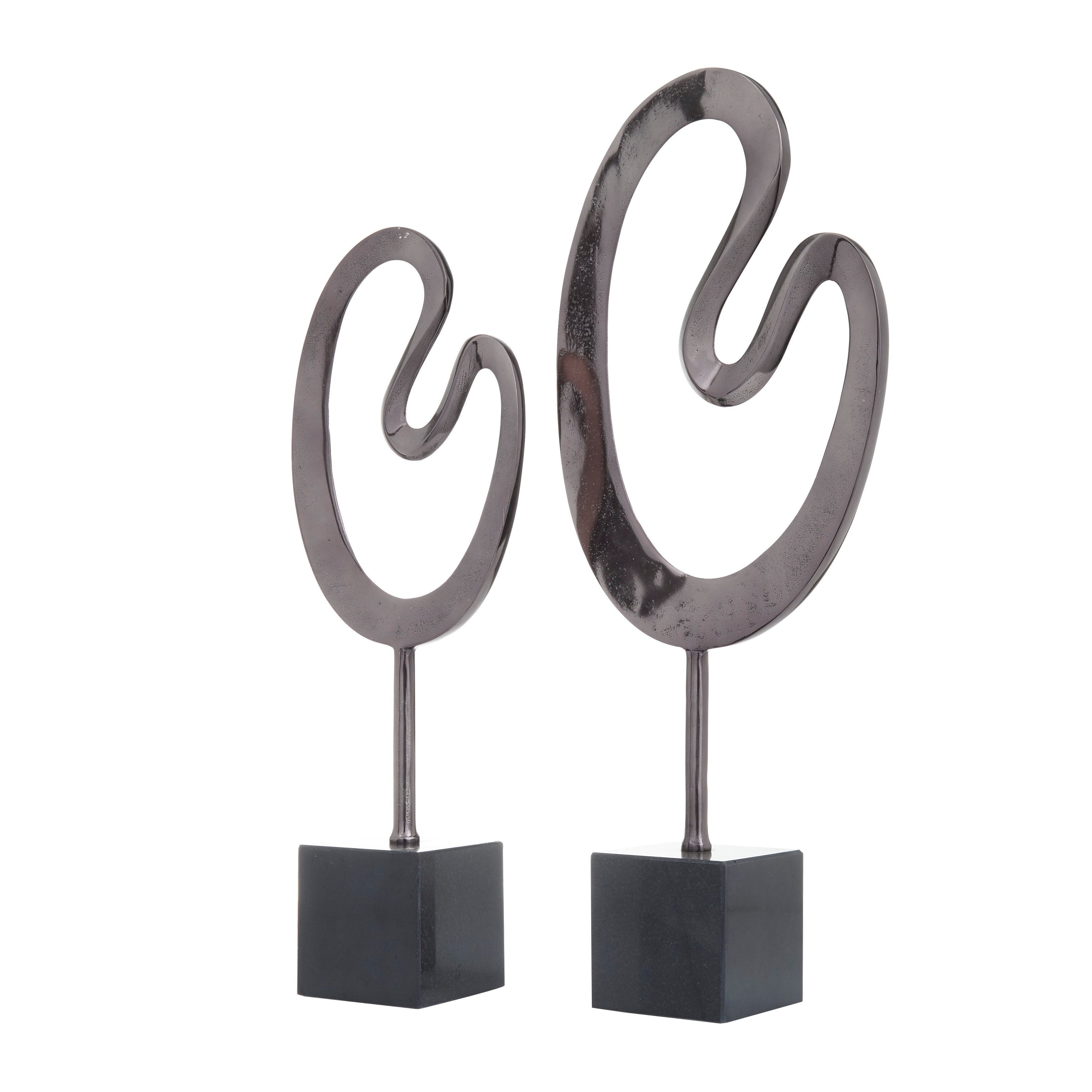 Marble Abstract Sculpture with Black Base (Set of 2) - 24, 21H