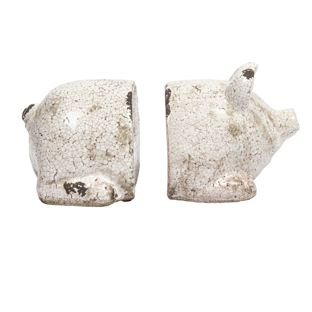 Distressed White Pig Shaped Terracotta Bookends