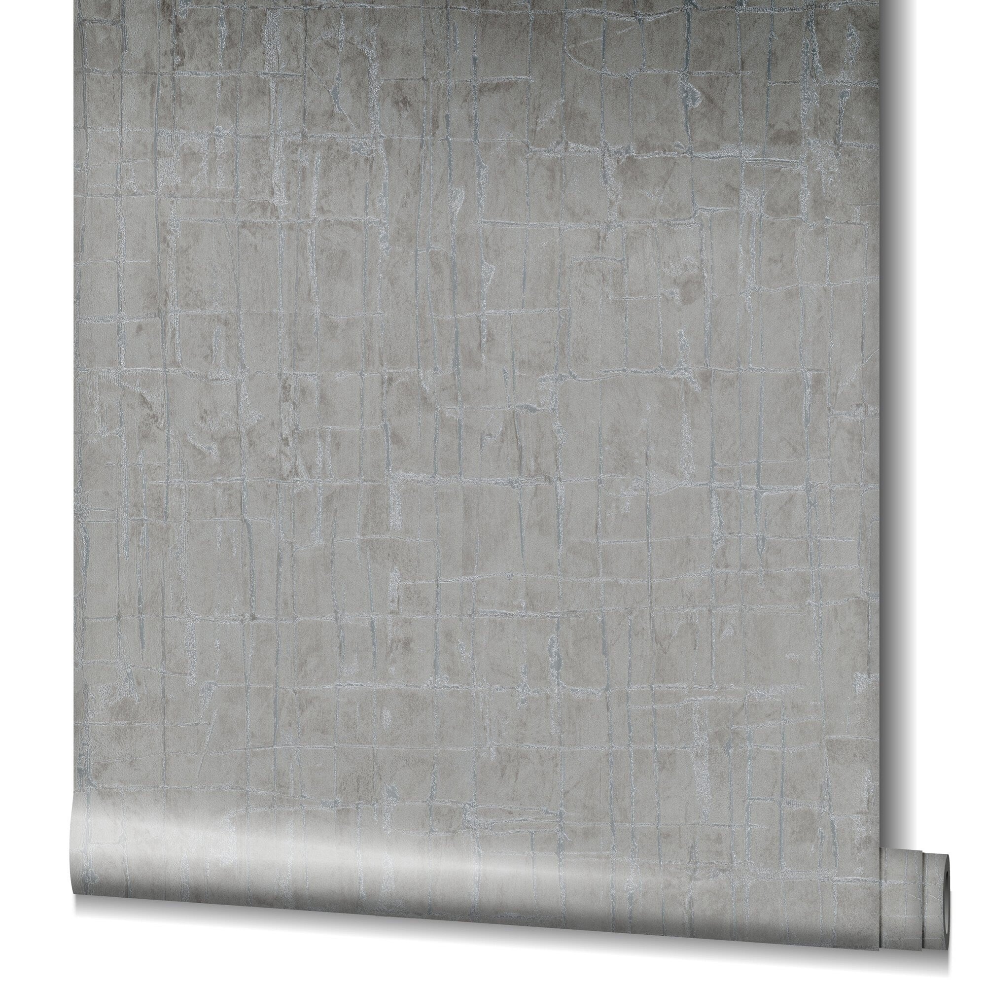 Galerie Wallcoverings Air Collection Metallic Stonework Effect Textured Wallpaper Roll - 33 feet long x 27.5 inches wide