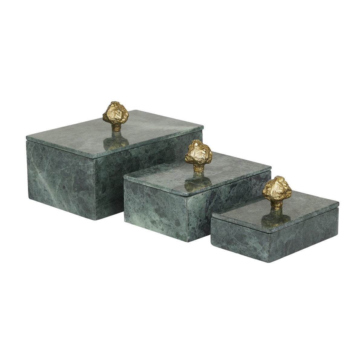 Marble Decorative Box with Gold Final or Textured Aluminum Knobs Set of 3 Green - Roche River Décor