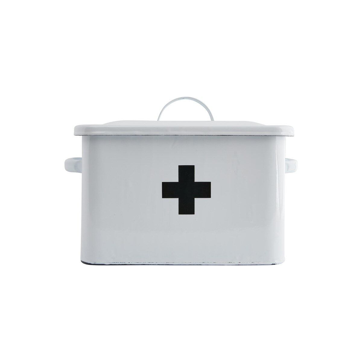 Enameled Metal First Aid Box with Lid and Swiss Cross