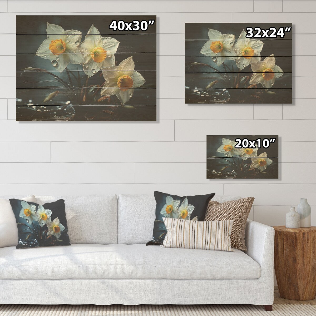 Designart Dewy Daffodils At Sunrise I Daffodils Wood Wall Decor - Traditional Silver Wood Panel On Natural Pine Wood