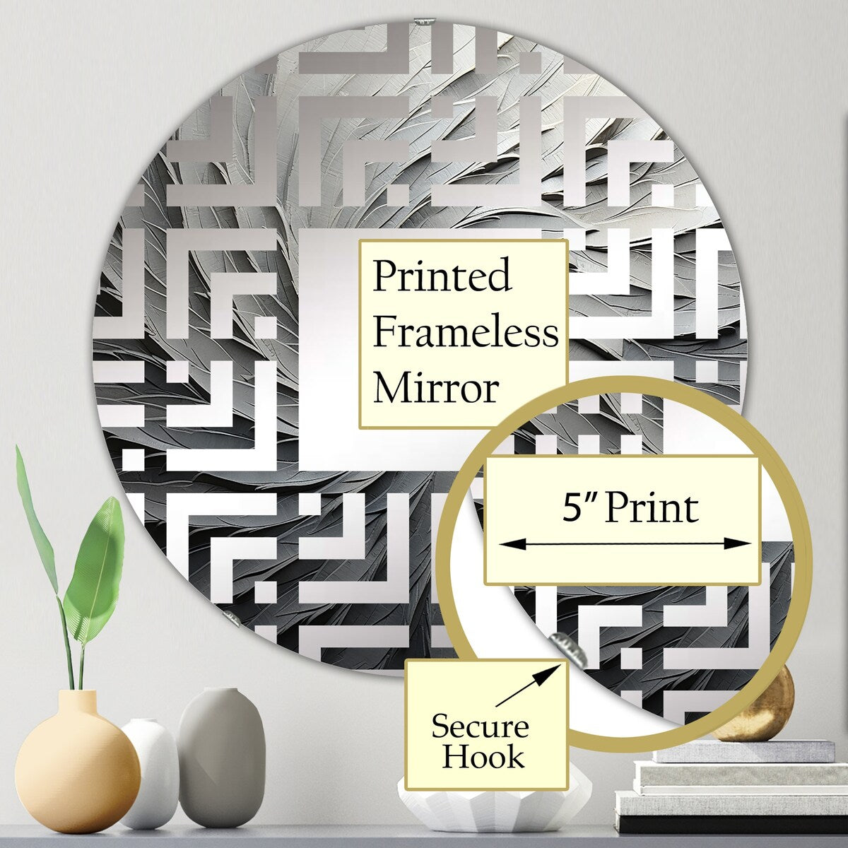 Designart Grey Beige Meditative Movement II Abstract Spirals Grey Wall Mirror - Modern Wall Art Mirror For Bathroom