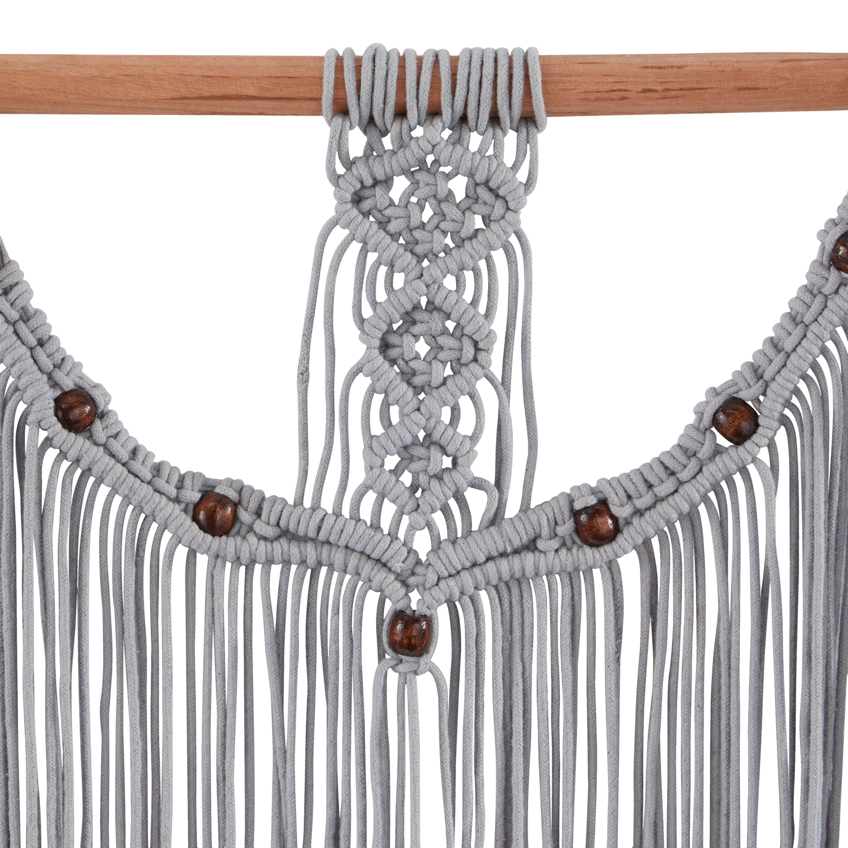 Cotton Handmade Intricately Weaved Macrame Wall Decor with Beaded Fringe Tassels - Gray or Cream