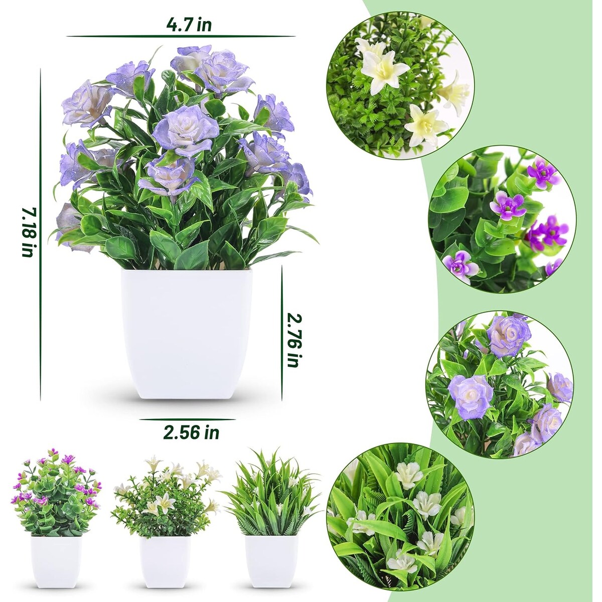 4 Packs Small Fake Plants Mini Artificial Faux Plants with Flowers - 4 pack