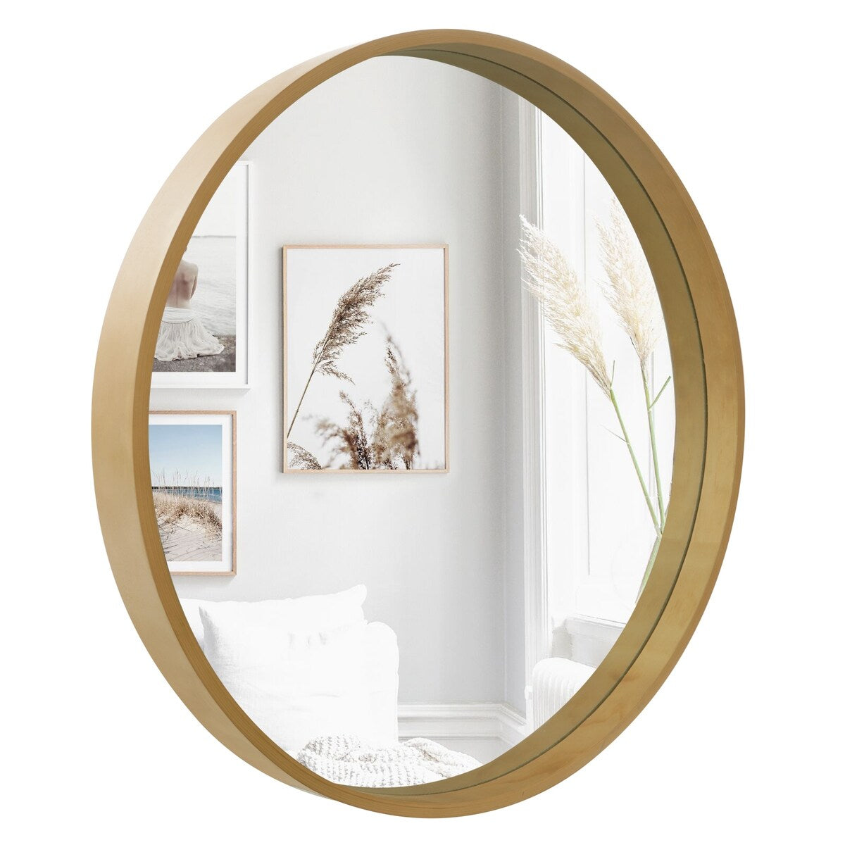 Classic Wooden Frame Farmhouse Round Wall Mirror