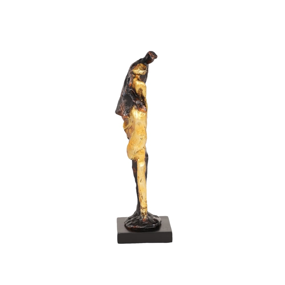 Tall Metallic Bronze & Gold Human Figurines Embracing Sculpture on Black Base, 4 x 13