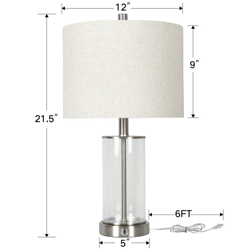 21.5 inch Table Lamp with Glass Lamp Body and Linen Lampshade