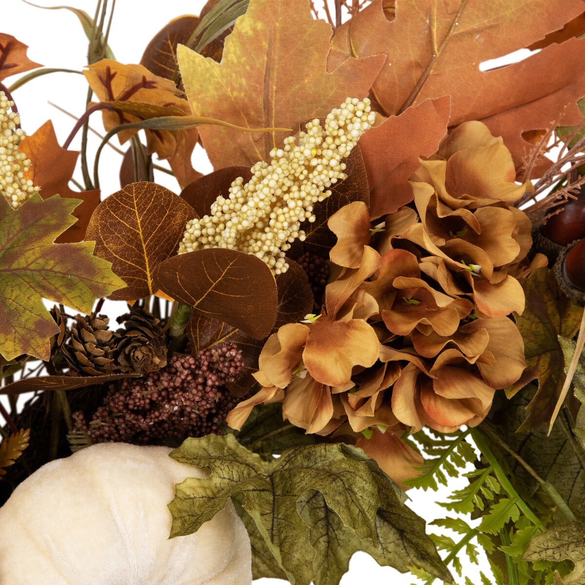 Pumpkins and Leaves Artificial Fall Harvest Wreath - 26 - Unlit