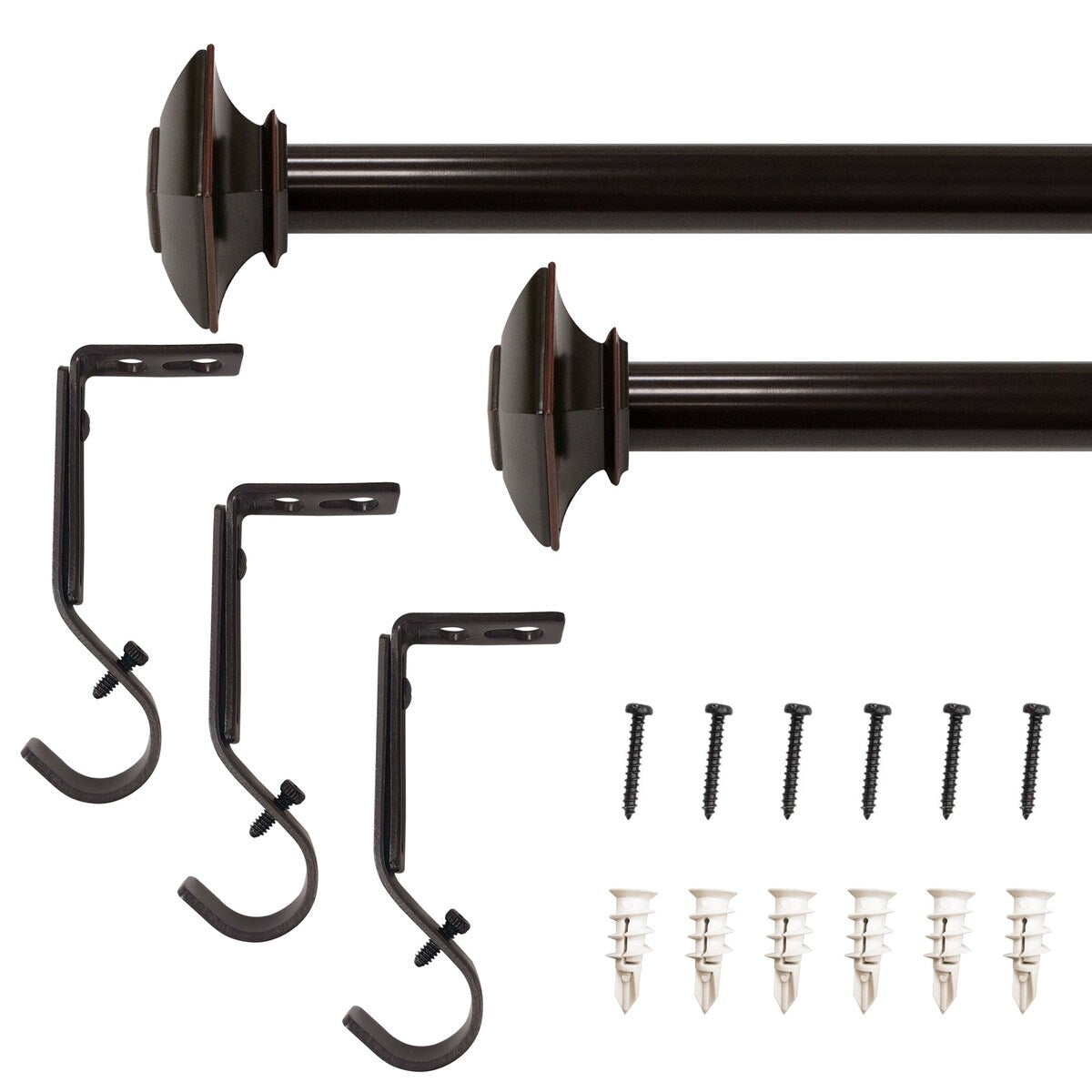 1 dia. Drapery Single Curtain Rod Set with Square Finials _Oil Rubbed Bronze