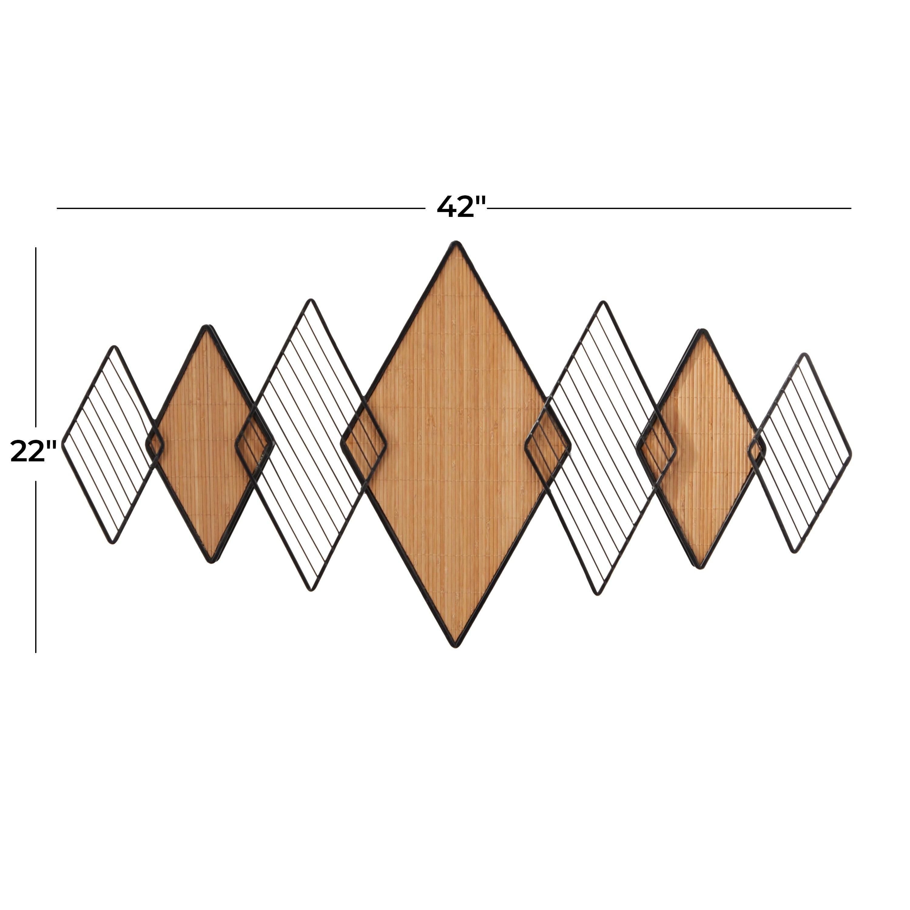 Brown Bamboo Overlapping Diamond Geometric Wall Decor with Metal Wire