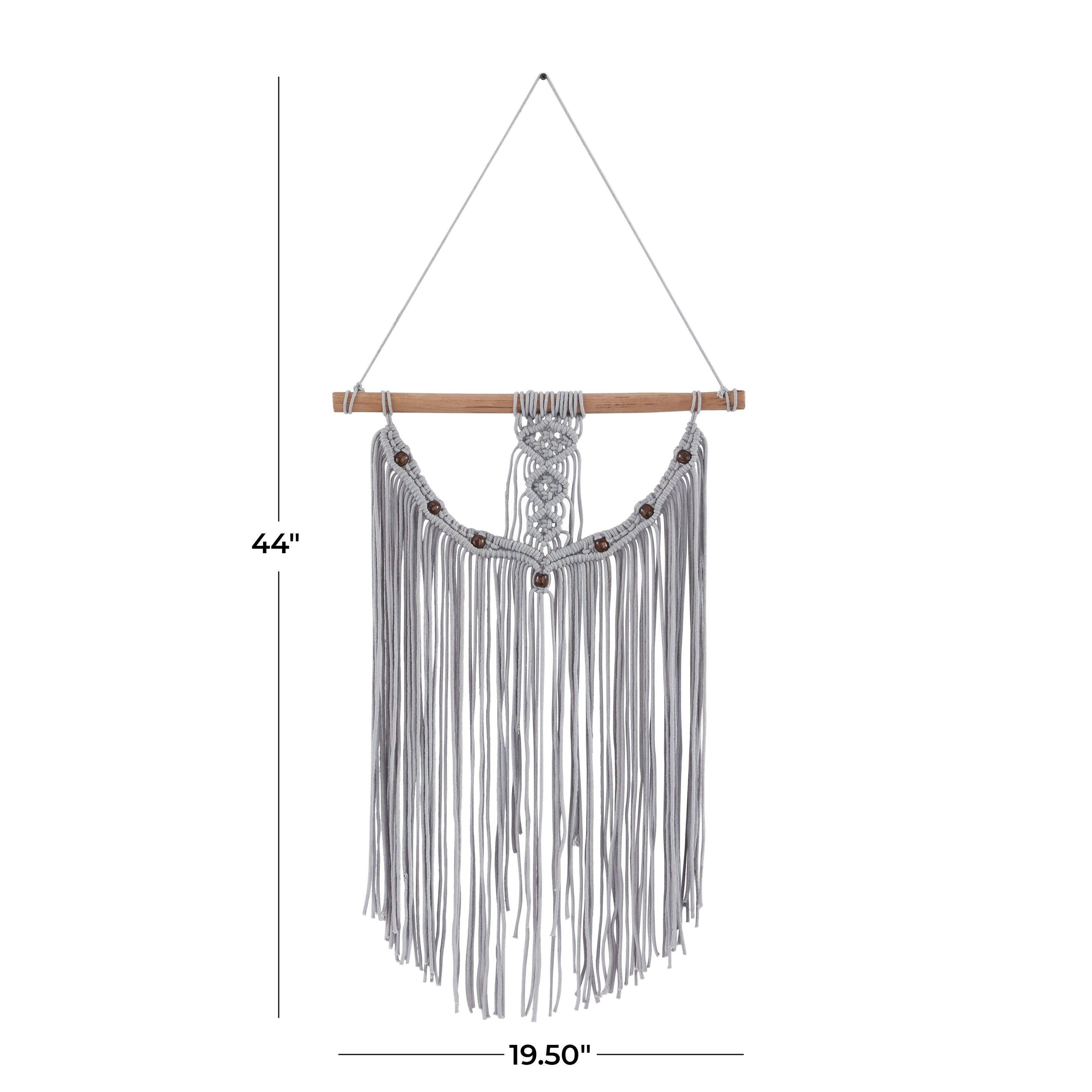 Cotton Handmade Intricately Weaved Macrame Wall Decor with Beaded Fringe Tassels - Gray or Cream