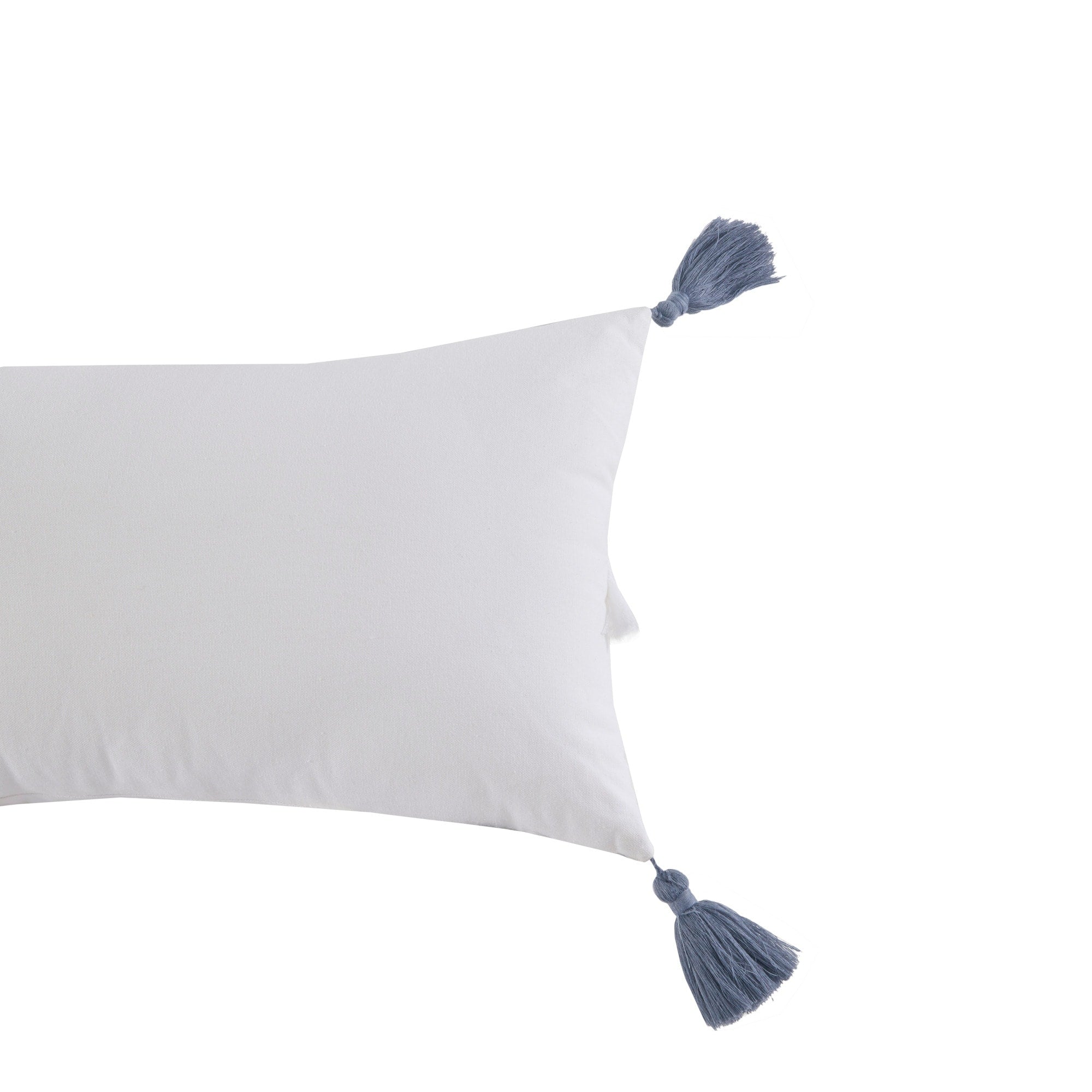 INK+IVY Reva Off White/Blue Cotton Oblong Pillow with Tassels 12W x 20L