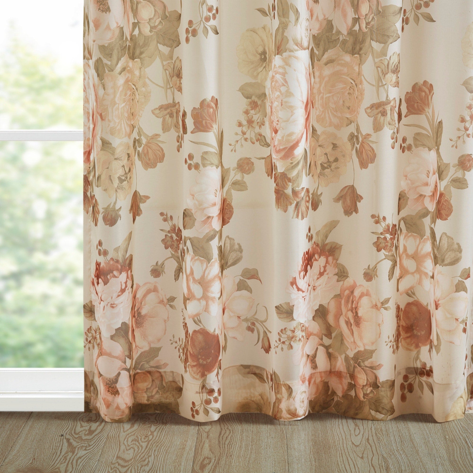 Madison Park Abelia Printed Floral Rod Pocket and Back Tab Voile Sheer Curtain