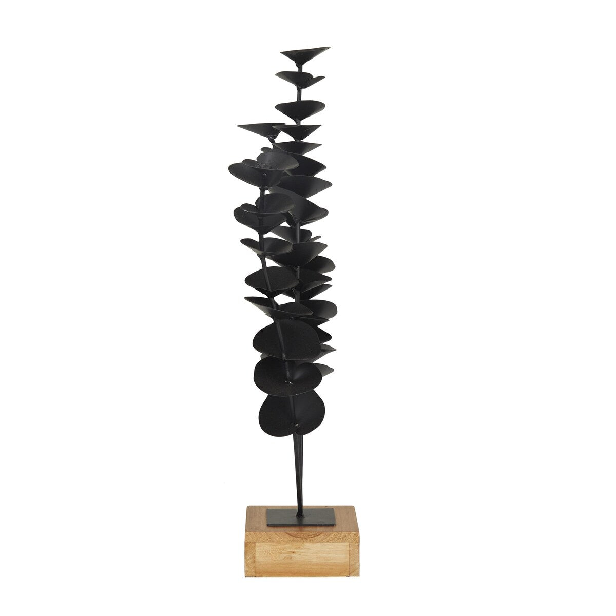 Metal Leaf Decorative Sculpture with Wood Base - Black - Roche River Decor