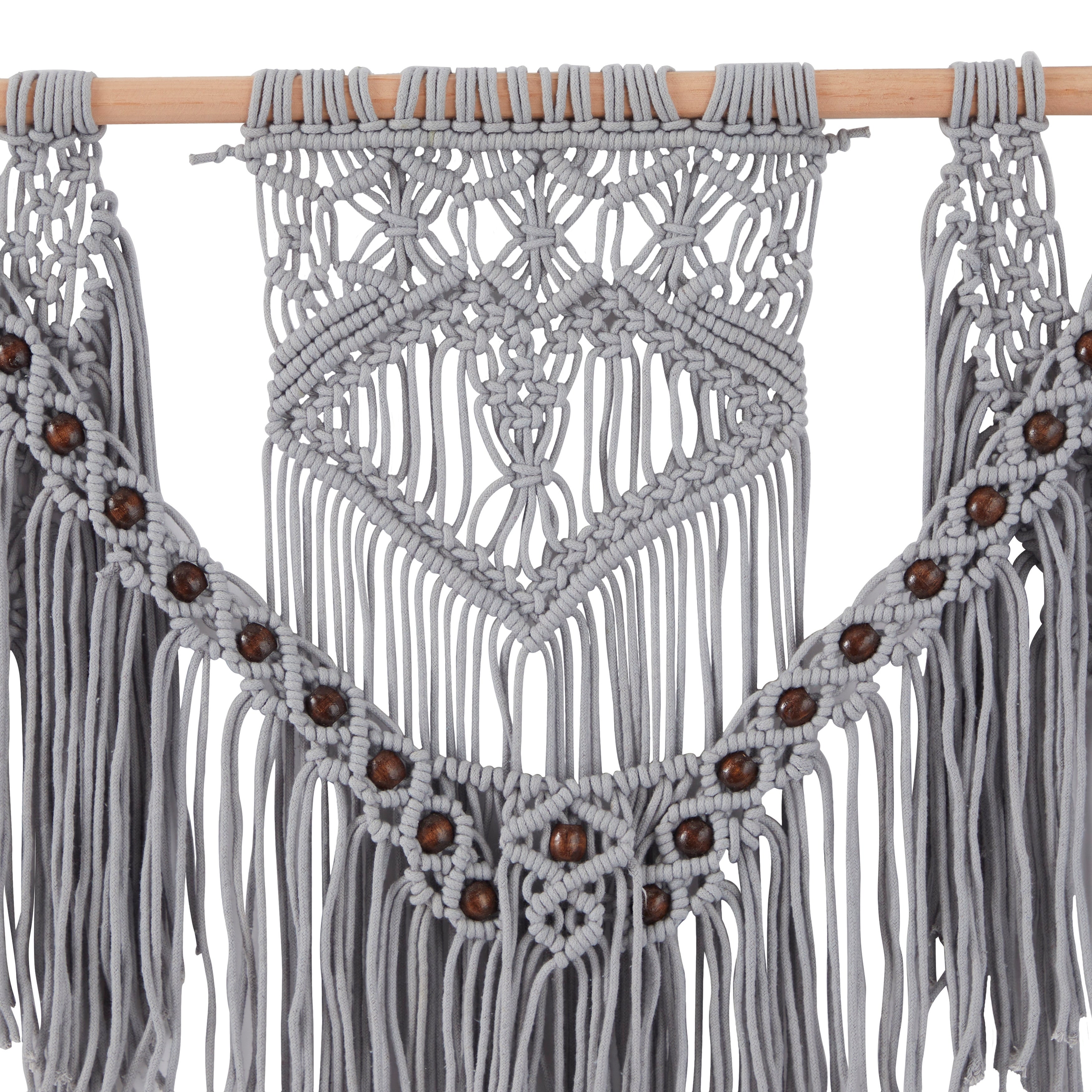 Cotton Handmade Intricately Weaved Macrame Wall Decor with Beaded Fringe Tassels - Gray or Cream