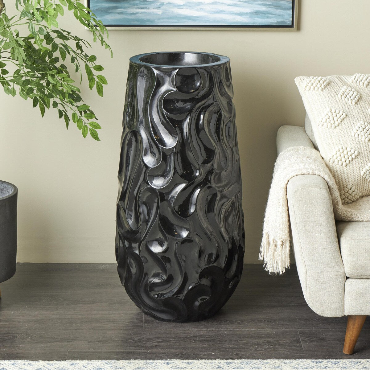 Resin Wave Inspired Textured Decorative Vase - White or Black - Roche River Decor