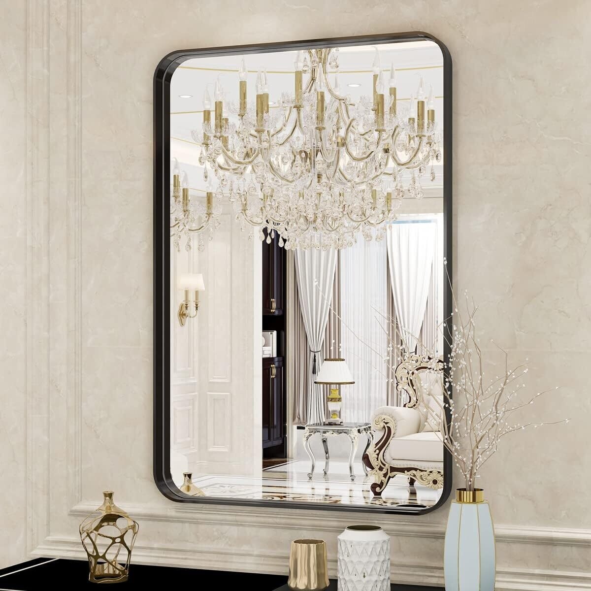 Wide Edge Wall Mirror Rectangle Bathroom Metal Frame Vanity Mirror