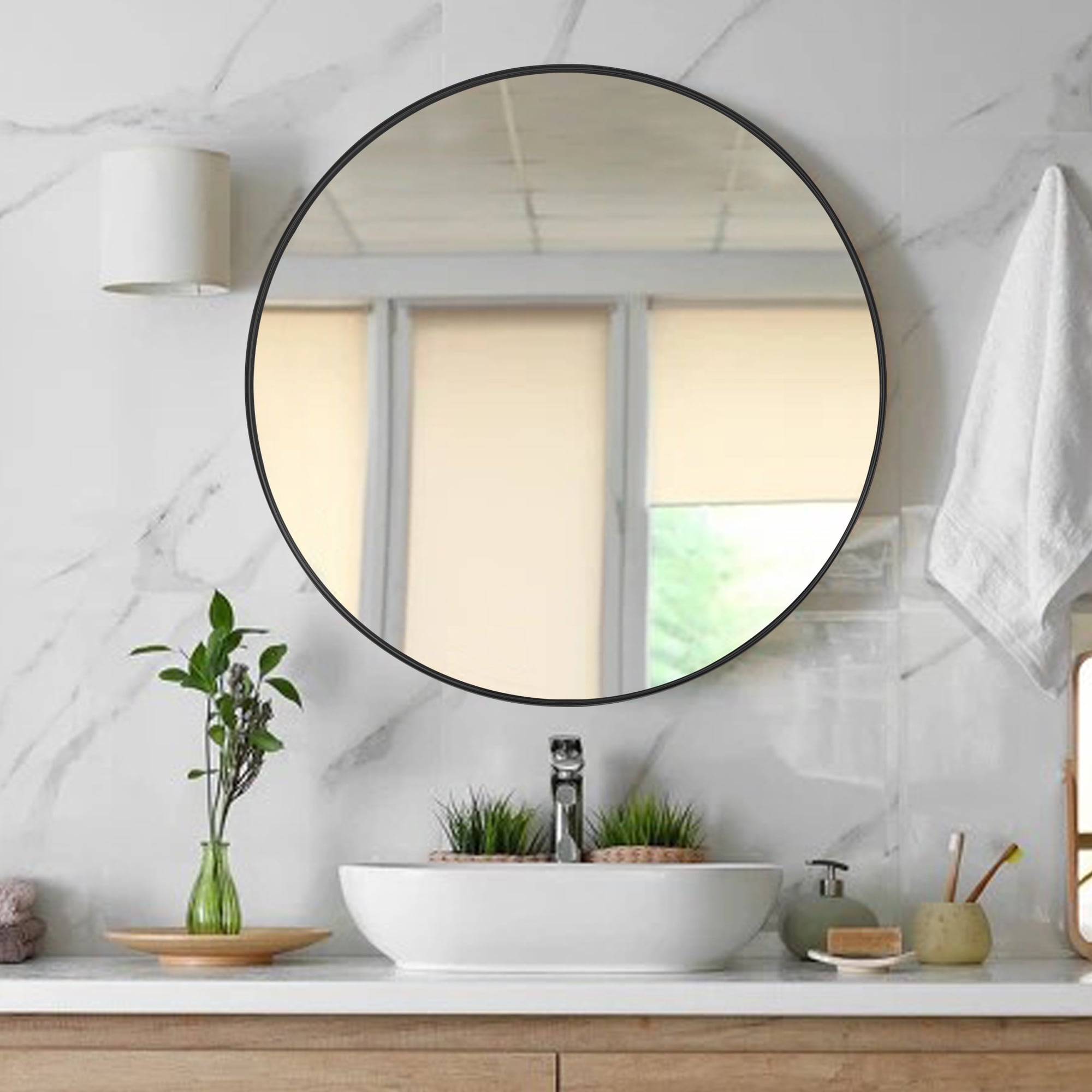 Modern Deep Frame Wall-Mounted Vanity Round Mirror