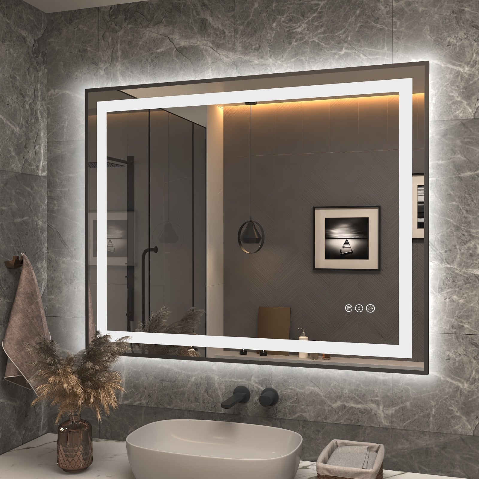 KIOTEE Super Bright Front & Back LED Lighted Anti-Fog Wall Bathroom Vanity Mirror in Tempered Glass