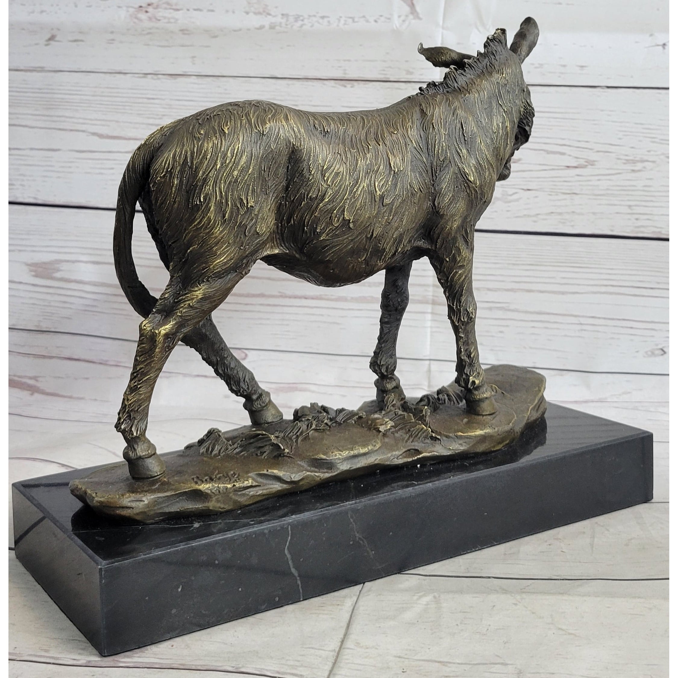 Donkey Mule Bronze Statue Sculpture Figure On Marble Base Signed Barye