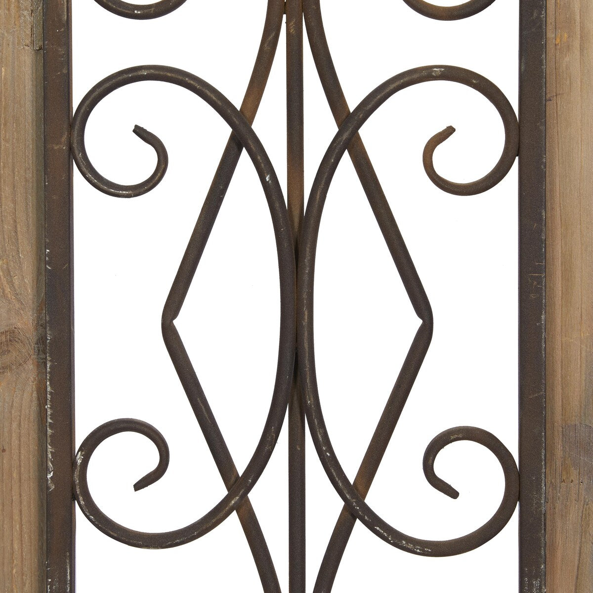 Wood Scroll Window Inspired Home Wall Decor with Metal Scrollwork Relief - Brown - Roche River Decor