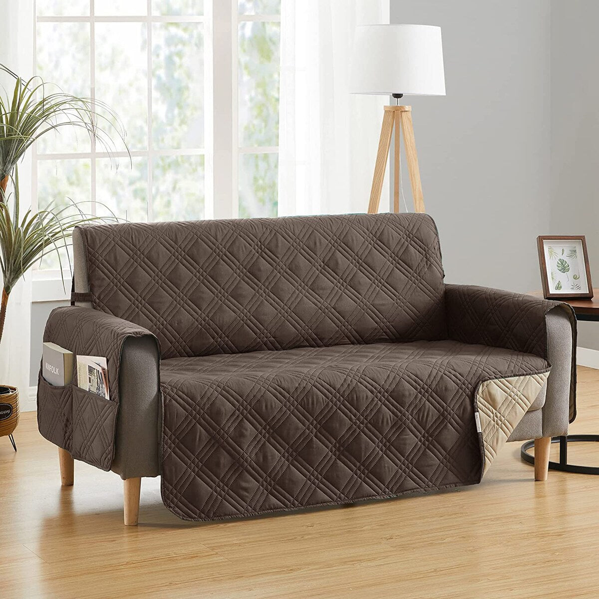 Teflon Newfield Reversible Love Seat Cover, Chocolate and Tan