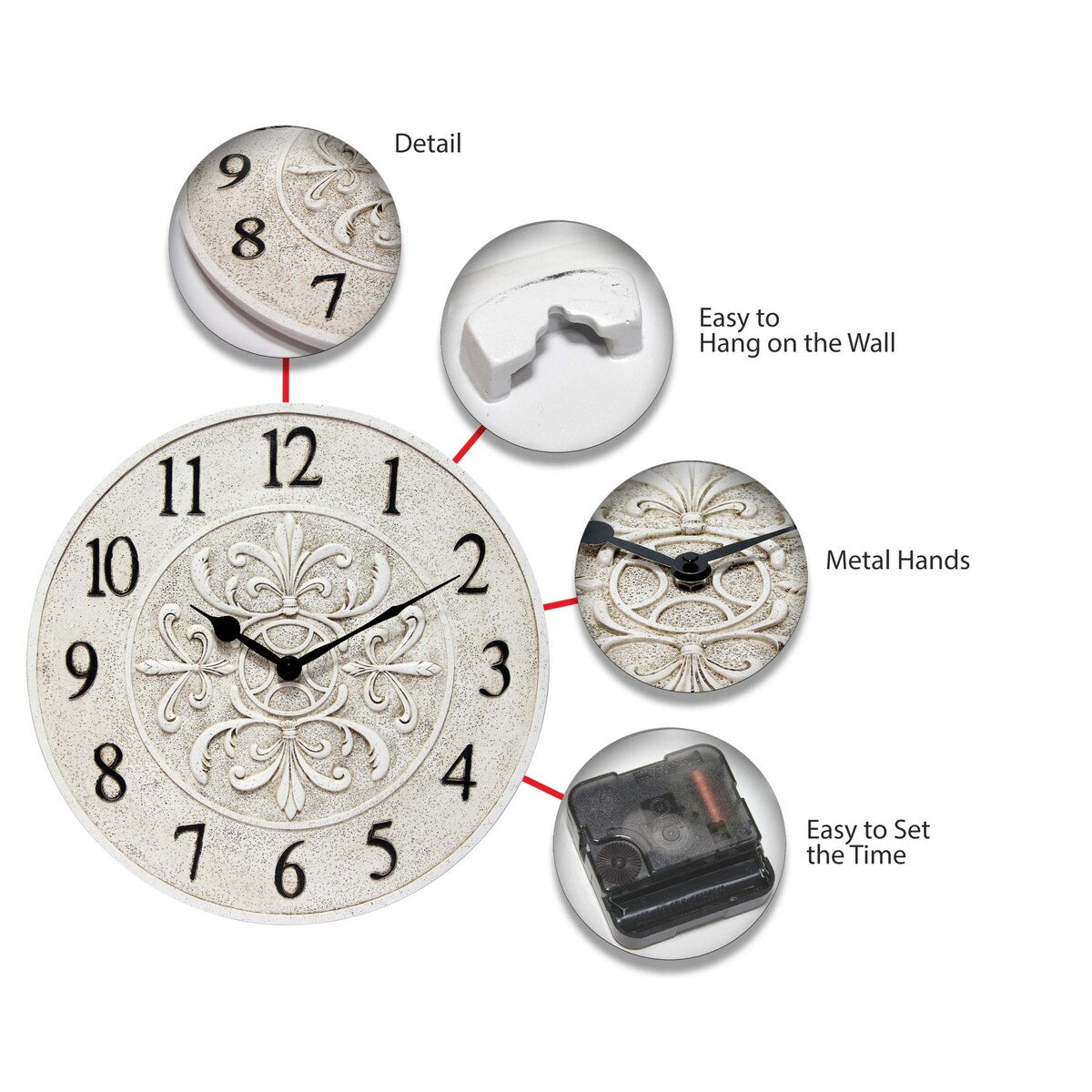 Blanc Fleur Wall Clock - 15 x 1.38 x 15 - 15 x 1.38 x 15