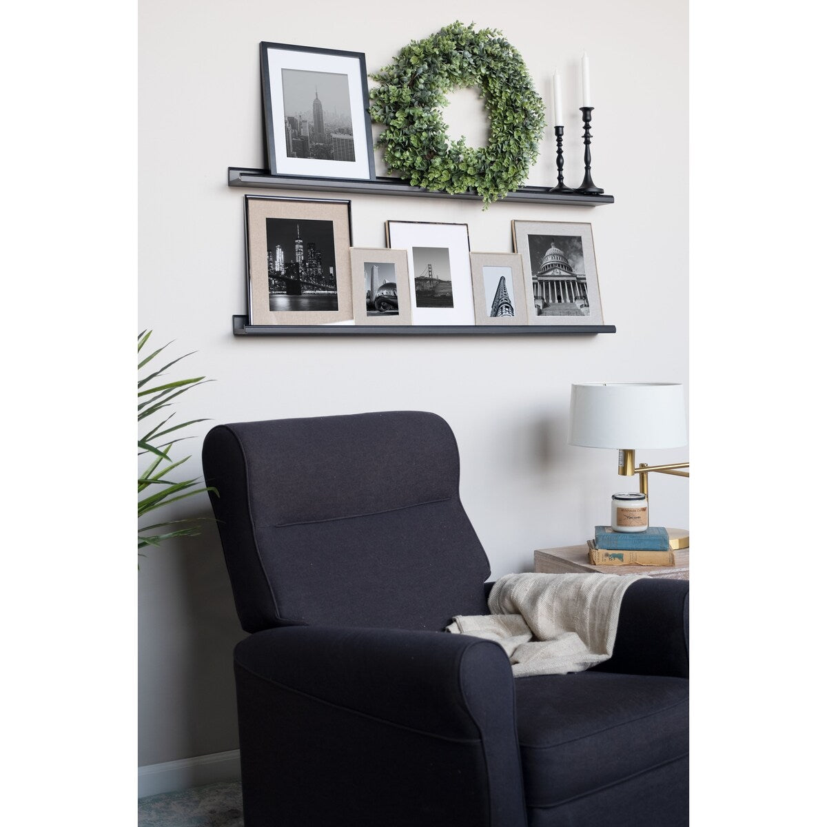 Wallniture Boston 46 Inch Picture Ledge, Black Floating Shelf for Photo Storage